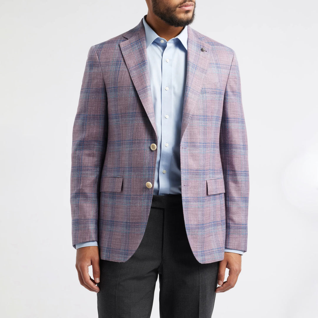 Lavender Check Wool/Silk/Linen Midland Contemporary Fit Sport Jacket - Jack Victor