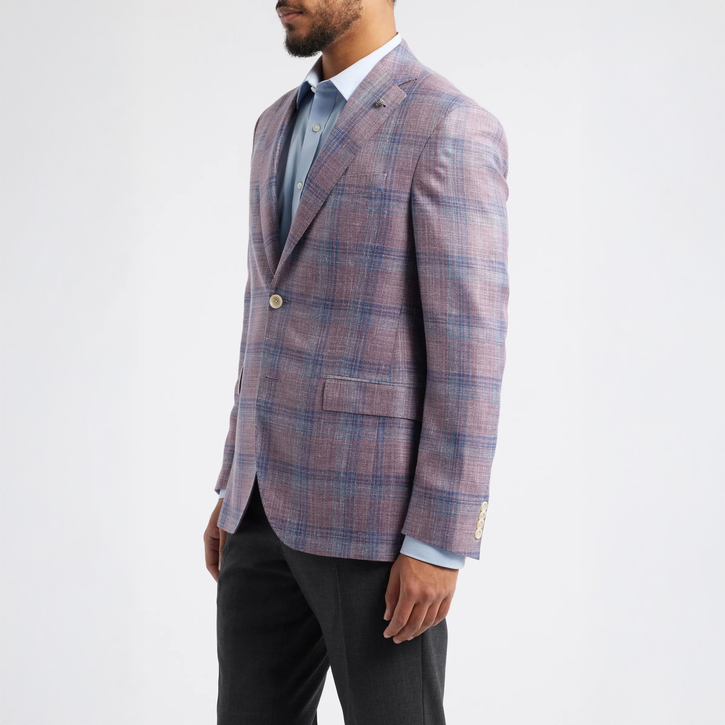 Lavender Check Wool/Silk/Linen Midland Contemporary Fit Sport Jacket - Jack Victor