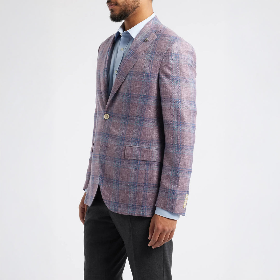 Lavender Check Wool/Silk/Linen Midland Contemporary Fit Sport Jacket - Jack Victor