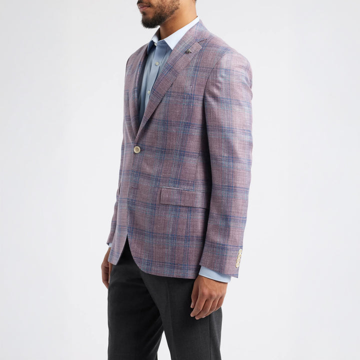 Lavender Check Wool/Silk/Linen Midland Contemporary Fit Sport Jacket - Jack Victor