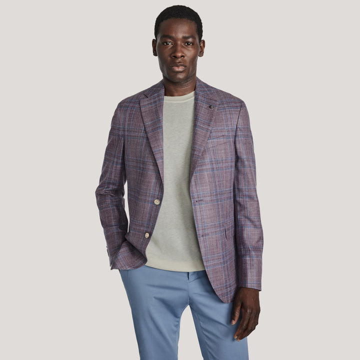 Lavender Check Wool/Silk/Linen Midland Contemporary Fit Sport Jacket - Jack Victor
