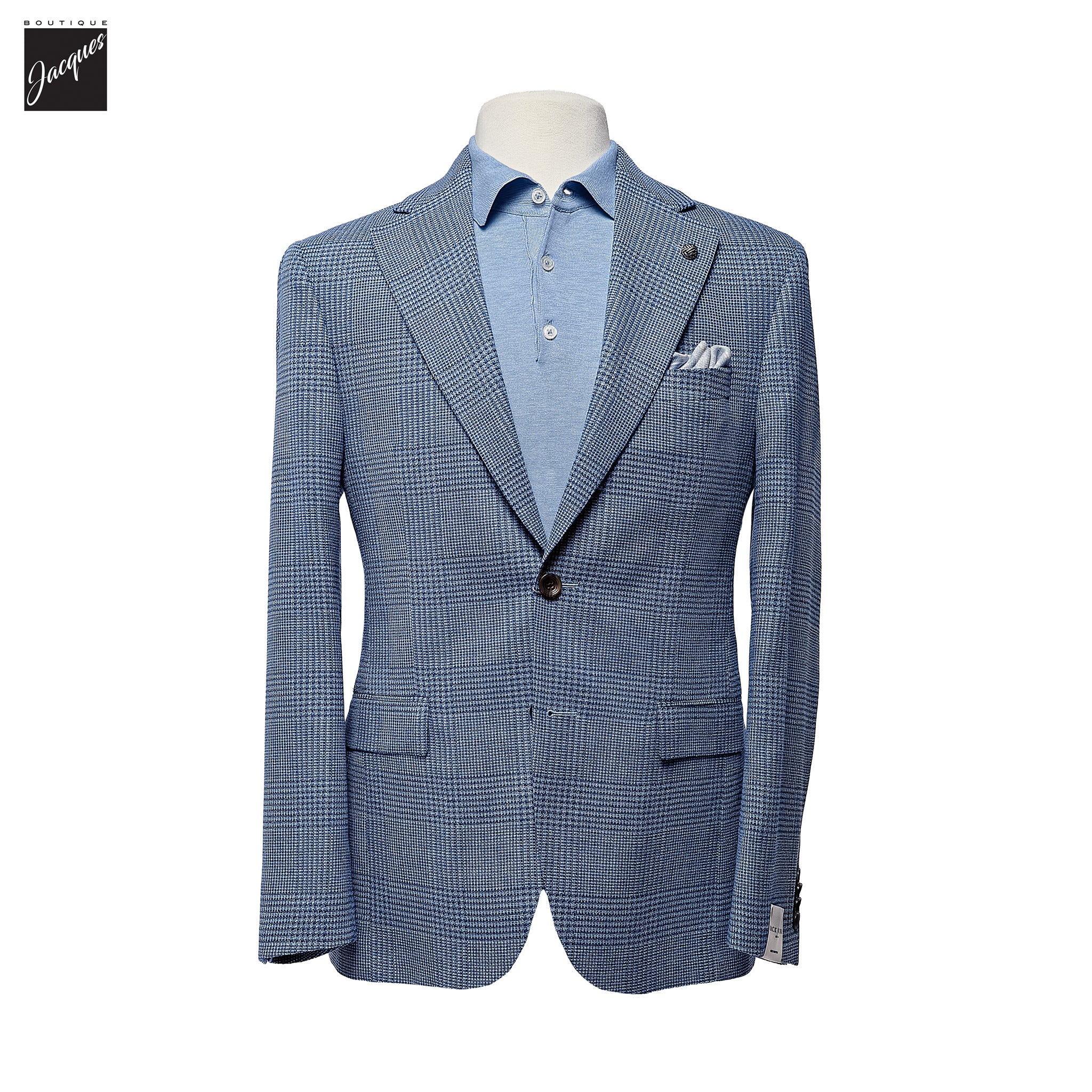Blue Prince-of-Wales Wool-Stretch Montana Contemporary Fit Sport Jacket - Jack Victor - Boutique Jacques International