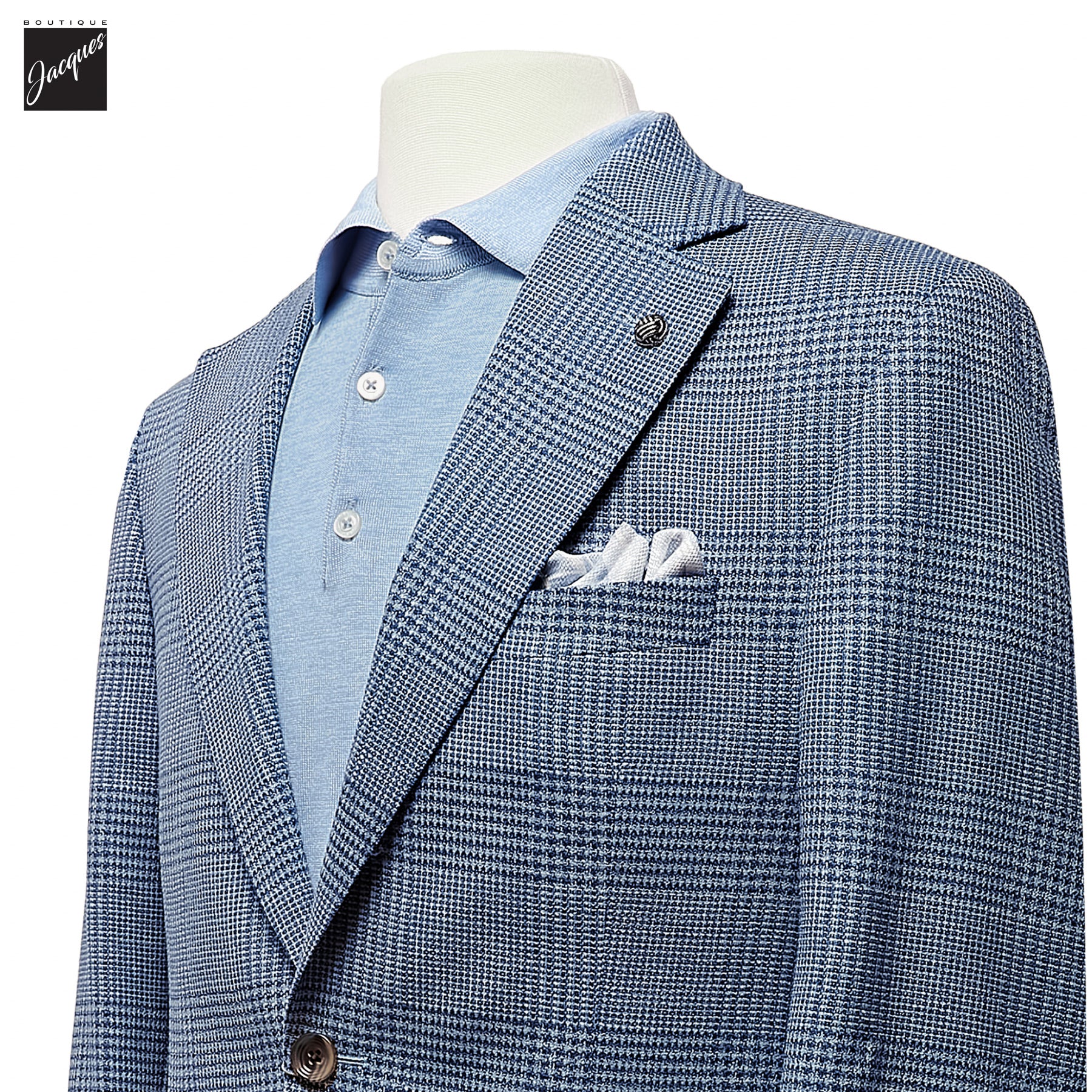 Blue Prince-of-Wales Wool-Stretch Montana Contemporary Fit Sport Jacket - Jack Victor - Boutique Jacques International