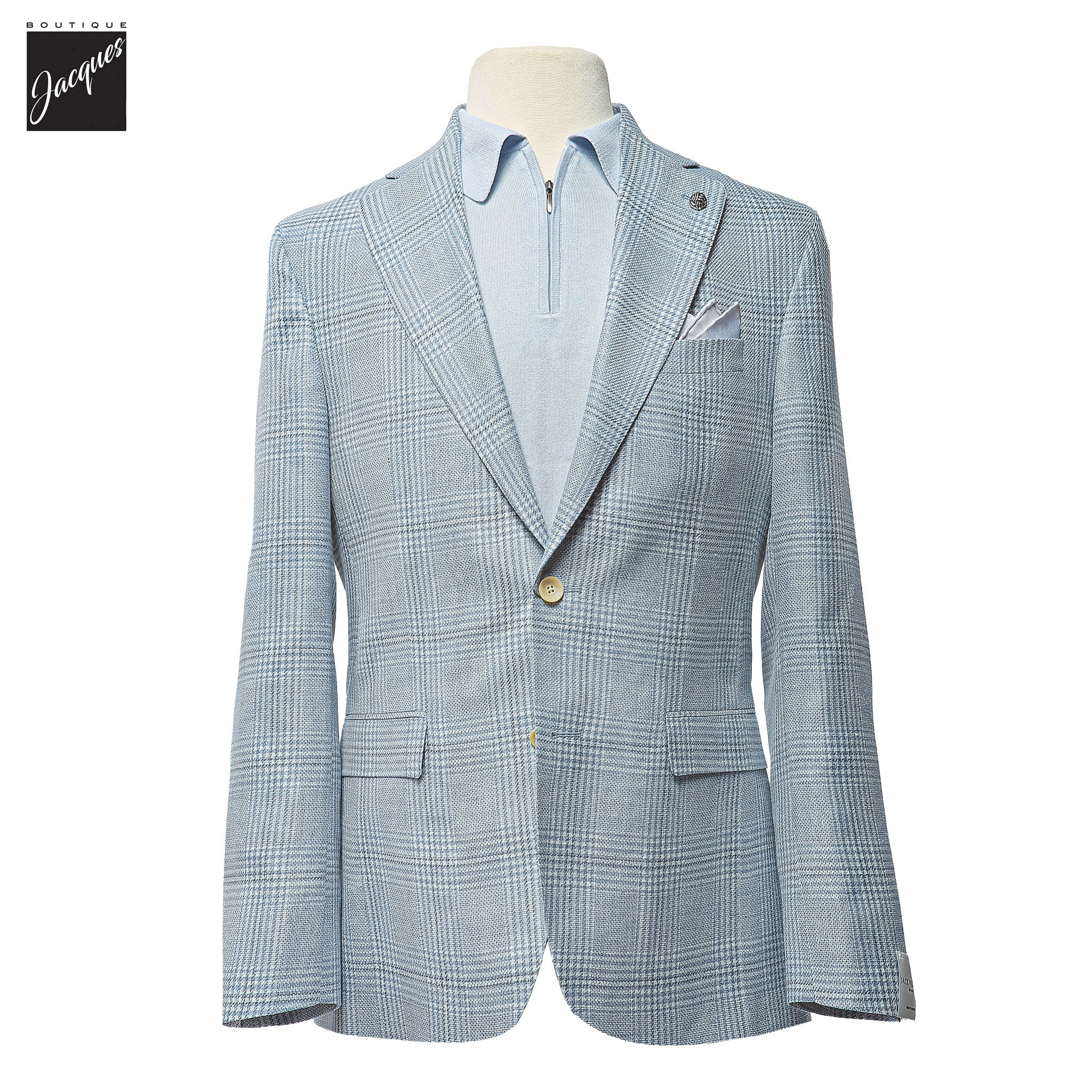 Light Blue Check Loro Piana Summertime Montana Contemporary Sport Jacket - Jack Victor - Boutique Jacques International