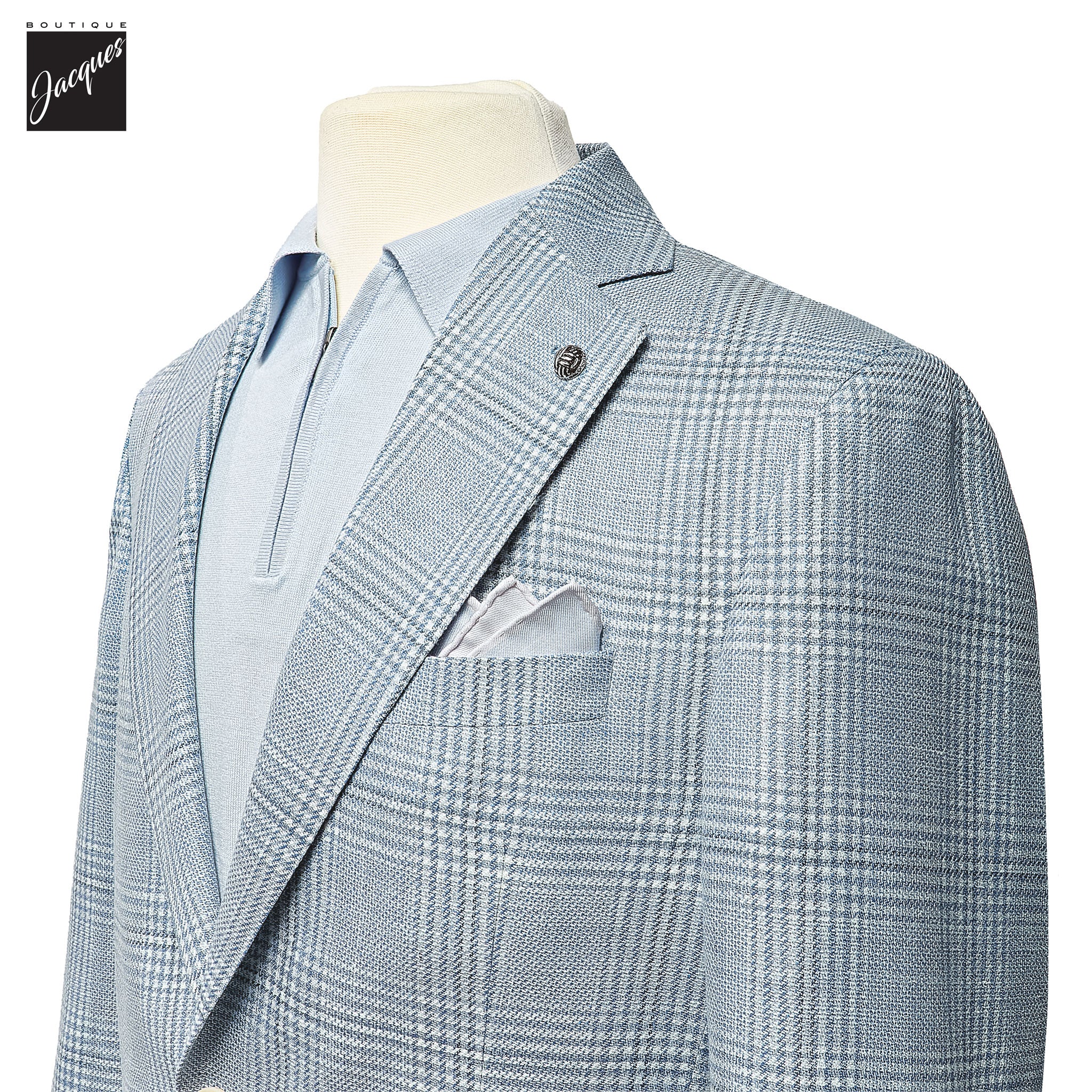 Light Blue Check Loro Piana Summertime Montana Contemporary Sport Jacket - Jack Victor - Boutique Jacques International