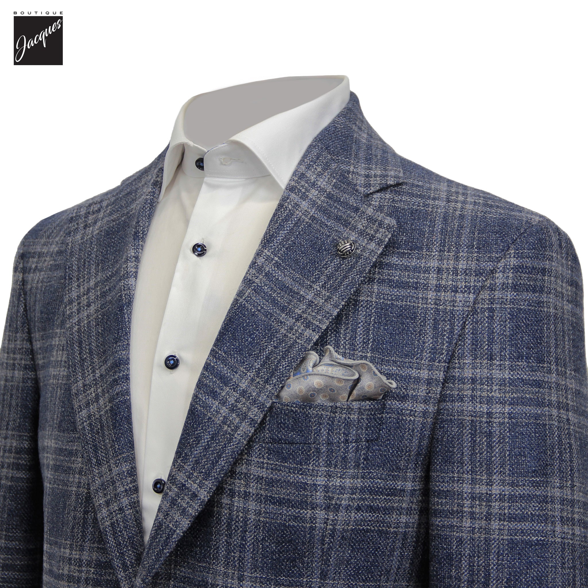 Mid Blue Check Montana Contemporary Fit Sport Jacket - Jack Victor