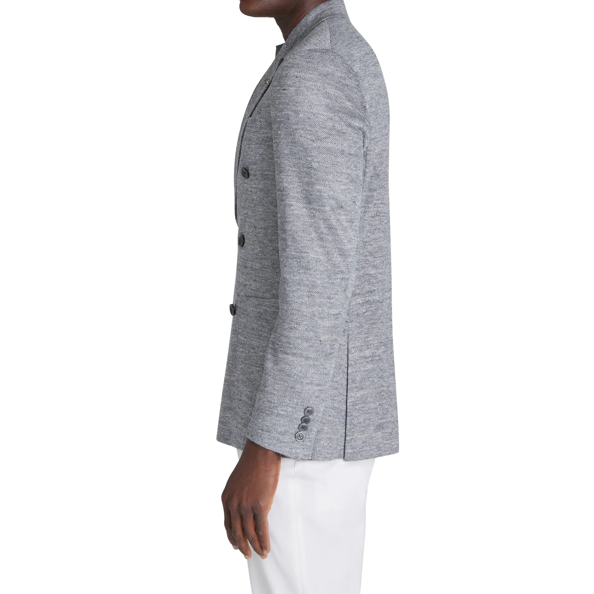 Gray Mouliné Double Breasted Knit Linen Hall Contemporary Fit Blazer - Jack Victor - Boutique Jacques International