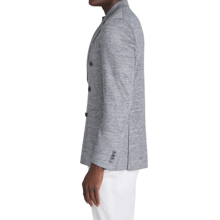 Gray Mouliné Double Breasted Knit Linen Hall Contemporary Fit Blazer - Jack Victor