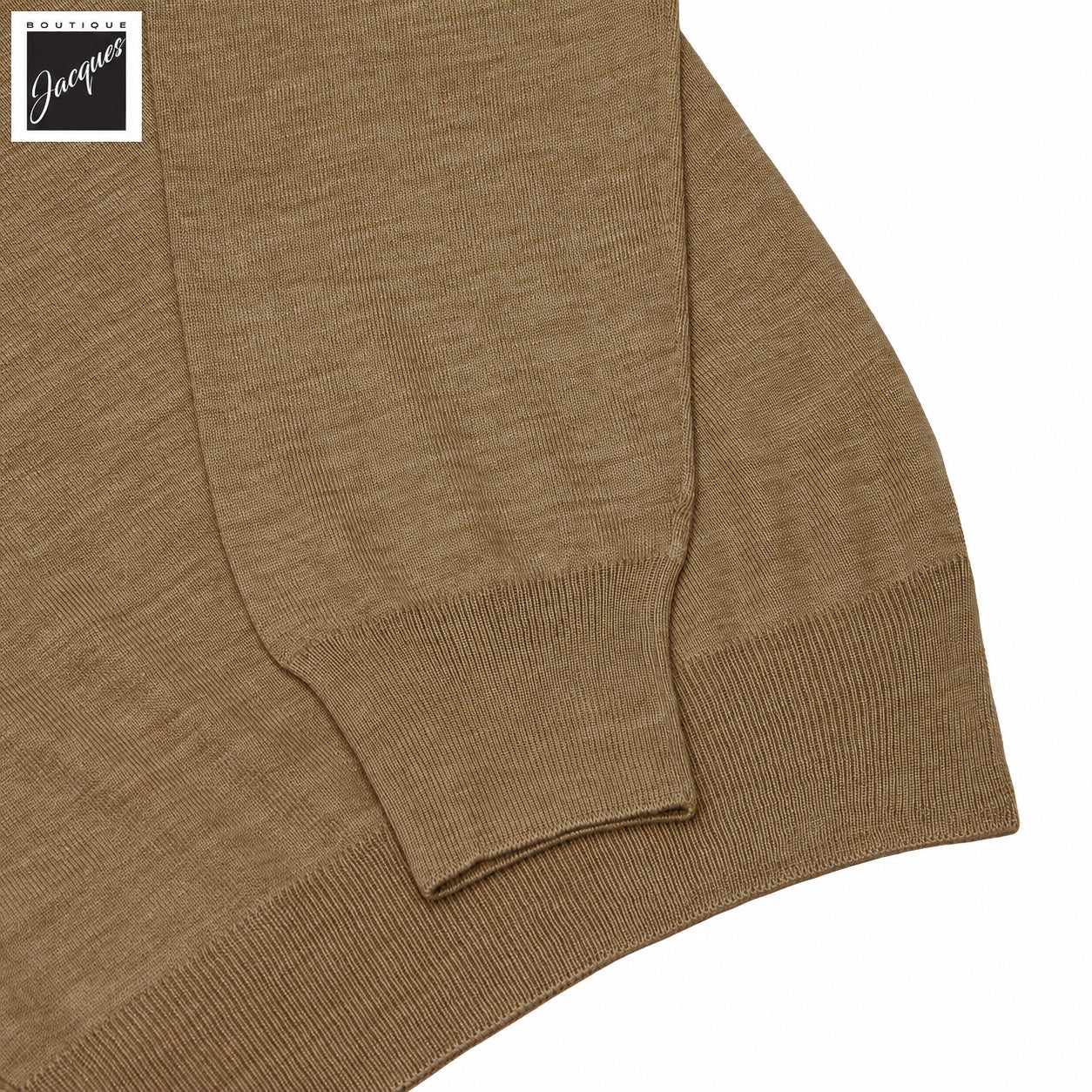 Polo à manches longues en tricot de laine et soie ultrafine marron caramel - GRAN SASSO