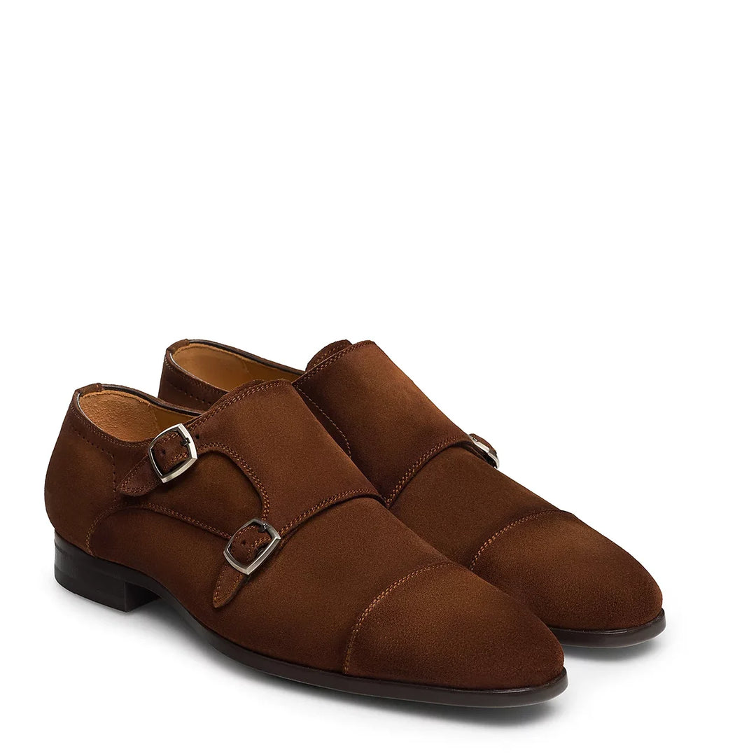 Algarra Cognac Suede Monk-Strap Dress Shoes Magnanni