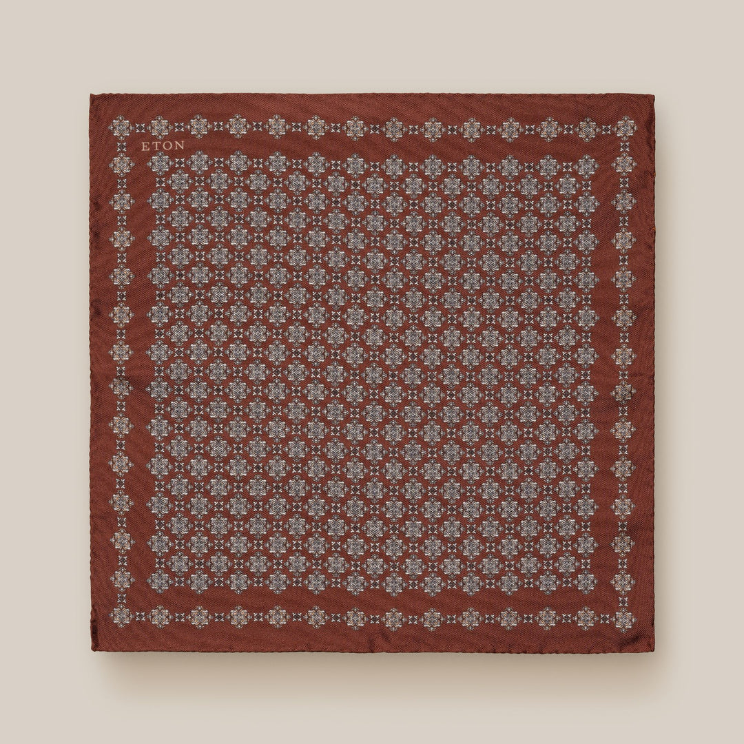 Dark Brown Geometric Pattern Silk Pocket Square - ETON