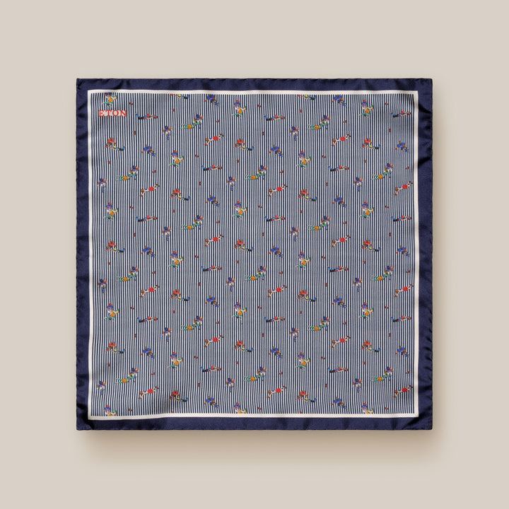 Navy Blue Striped American Football Motif Silk Pocket Square - ETON
