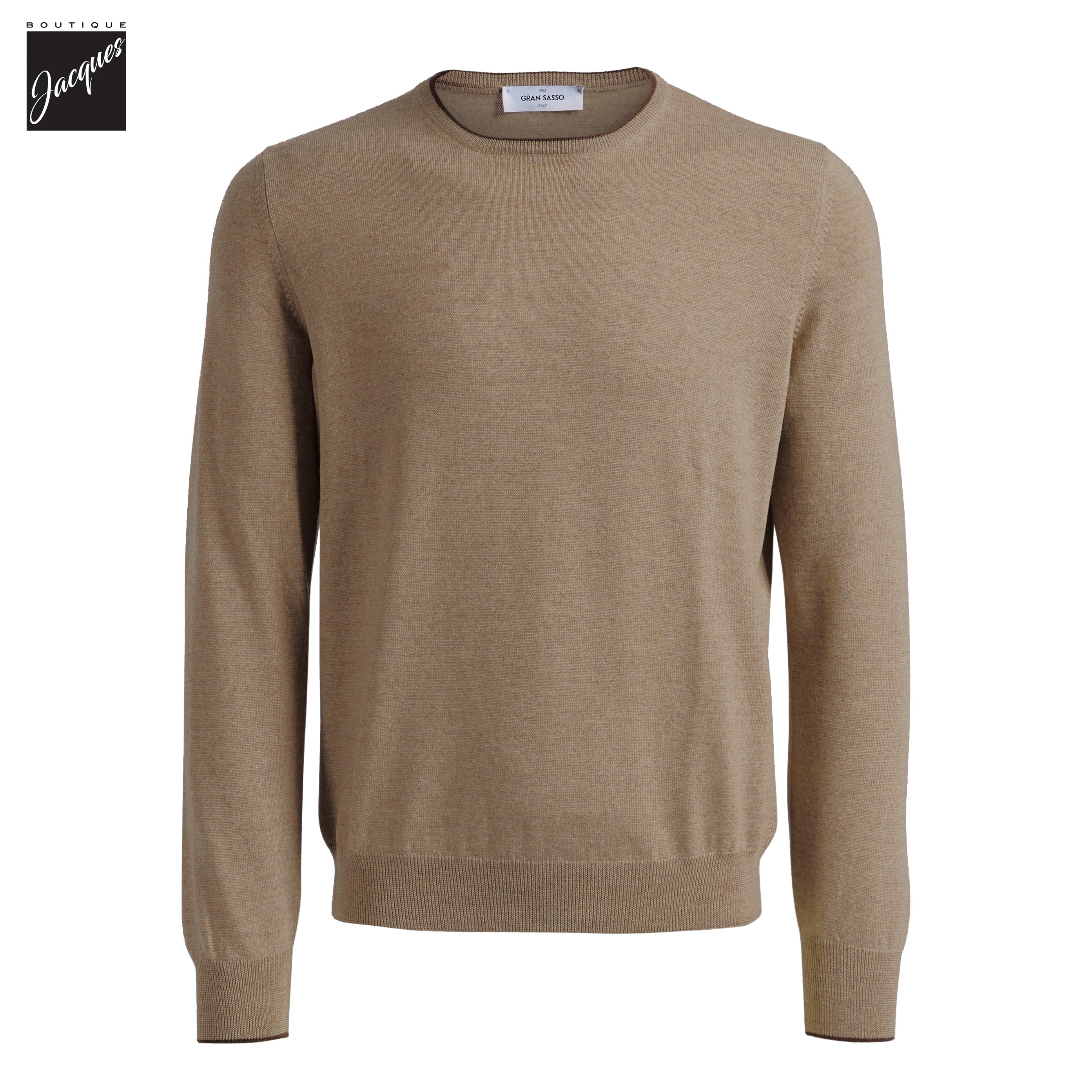 Pull à col rond en laine marron camel avec finitions contrastantes - GRAN SASSO