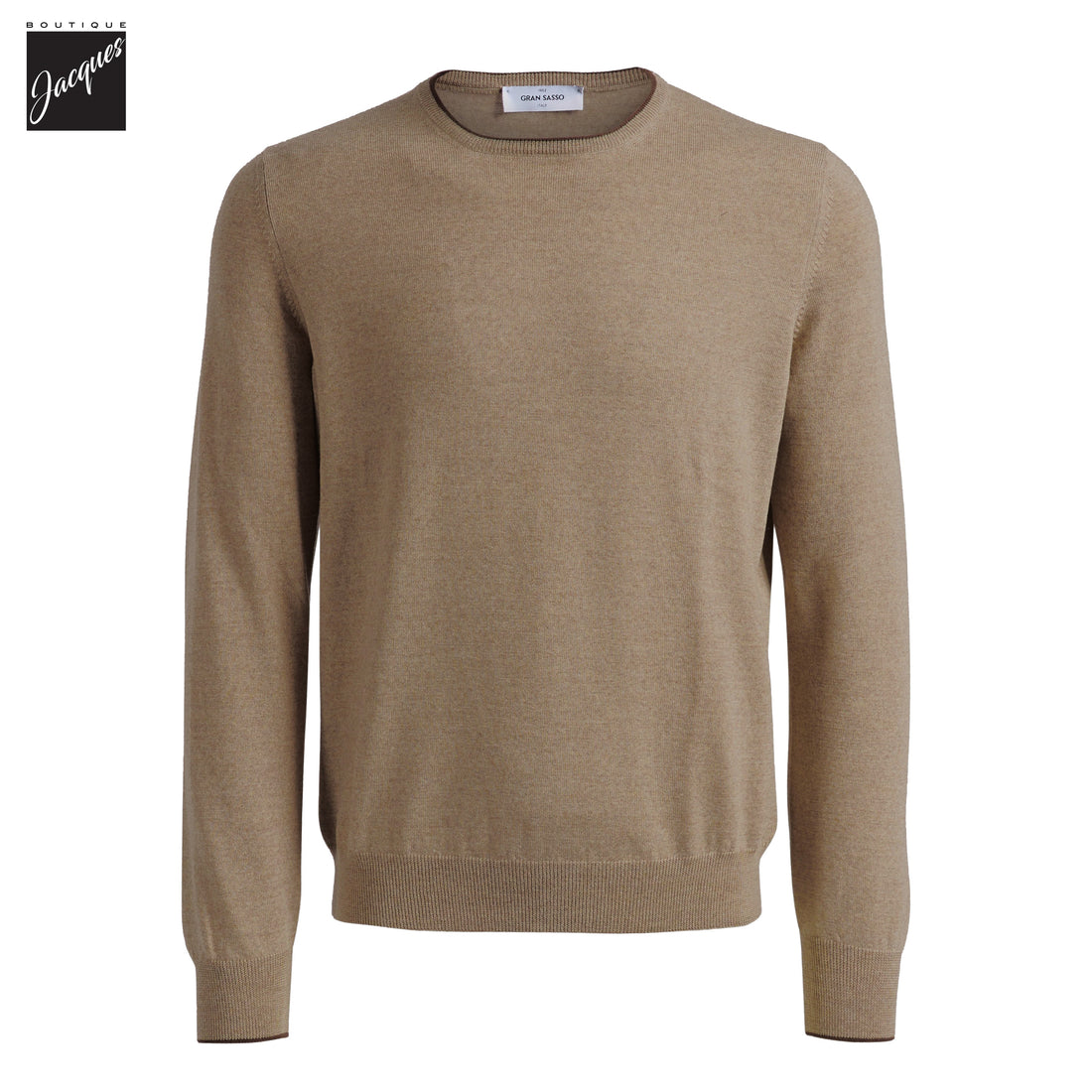 Pull à col rond en laine marron camel avec finitions contrastantes - GRAN SASSO