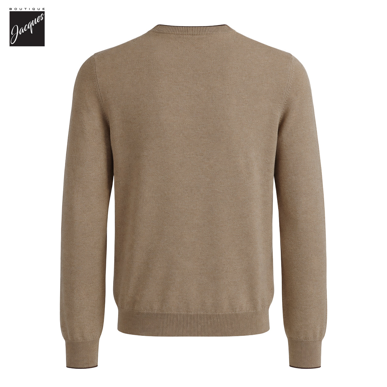 Pull à col rond en laine marron camel avec finitions contrastantes - GRAN SASSO