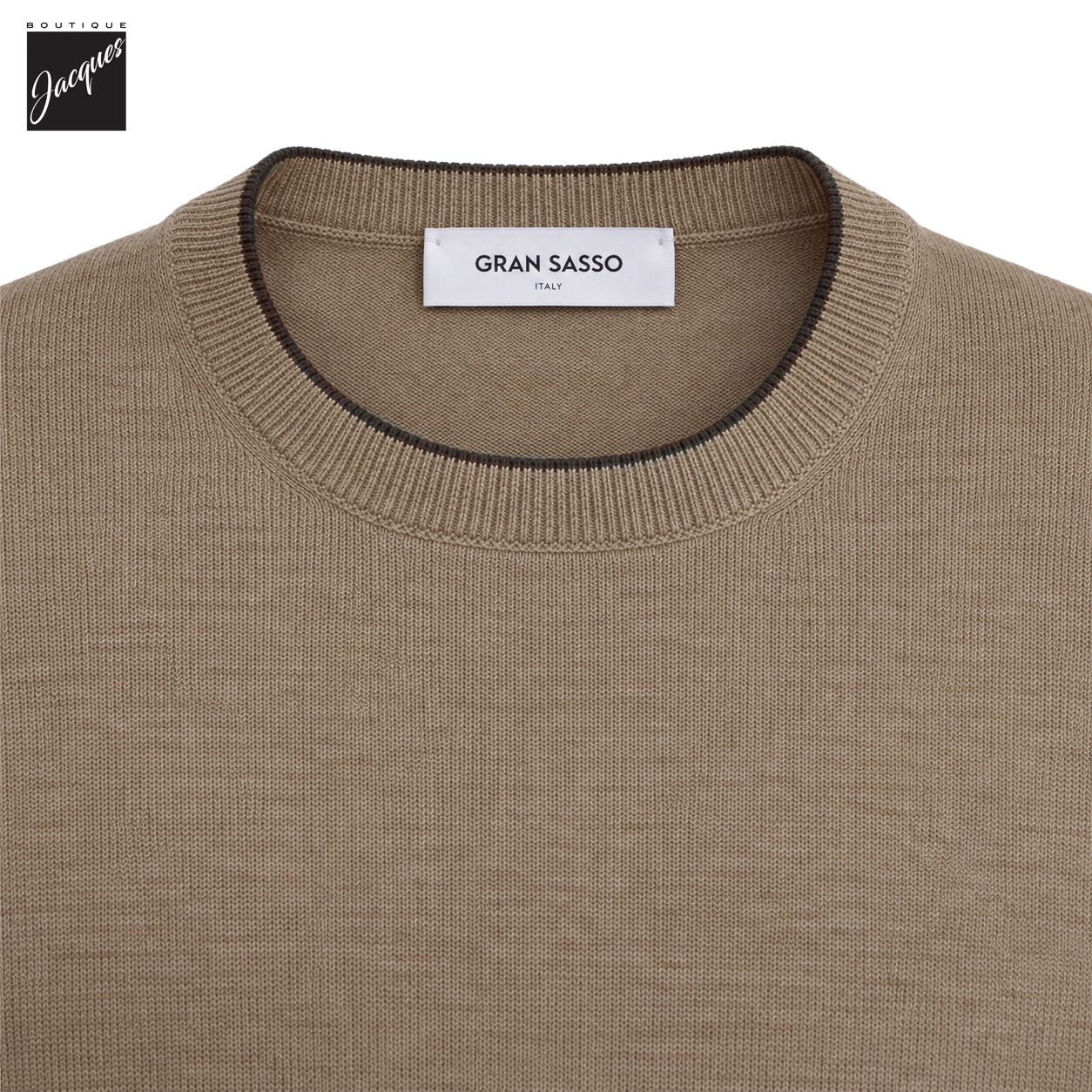 Pull à col rond en laine marron camel avec finitions contrastantes - GRAN SASSO