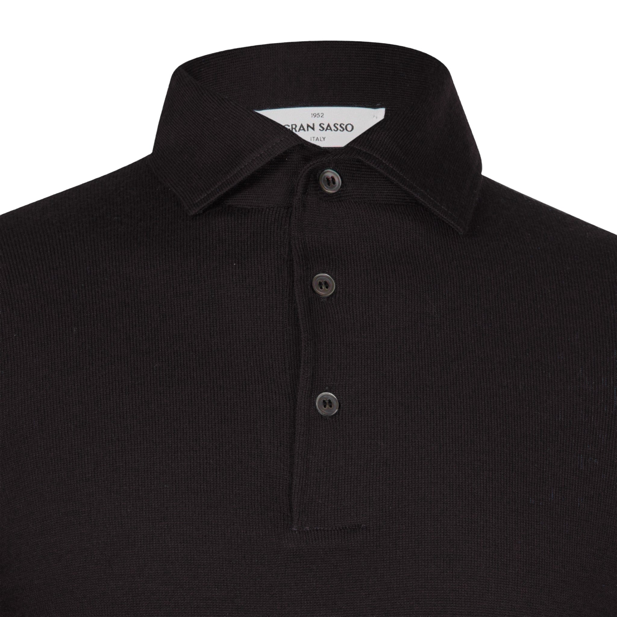 Dark Brown Extrafine Merino Wool Knitted Long Sleeve Polo Shirt - GRAN SASSO