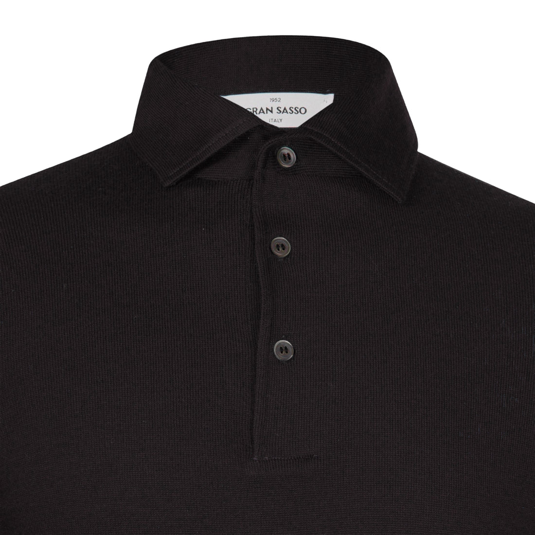 Dark Brown Extrafine Merino Wool Knitted Long Sleeve Polo Shirt - GRAN SASSO