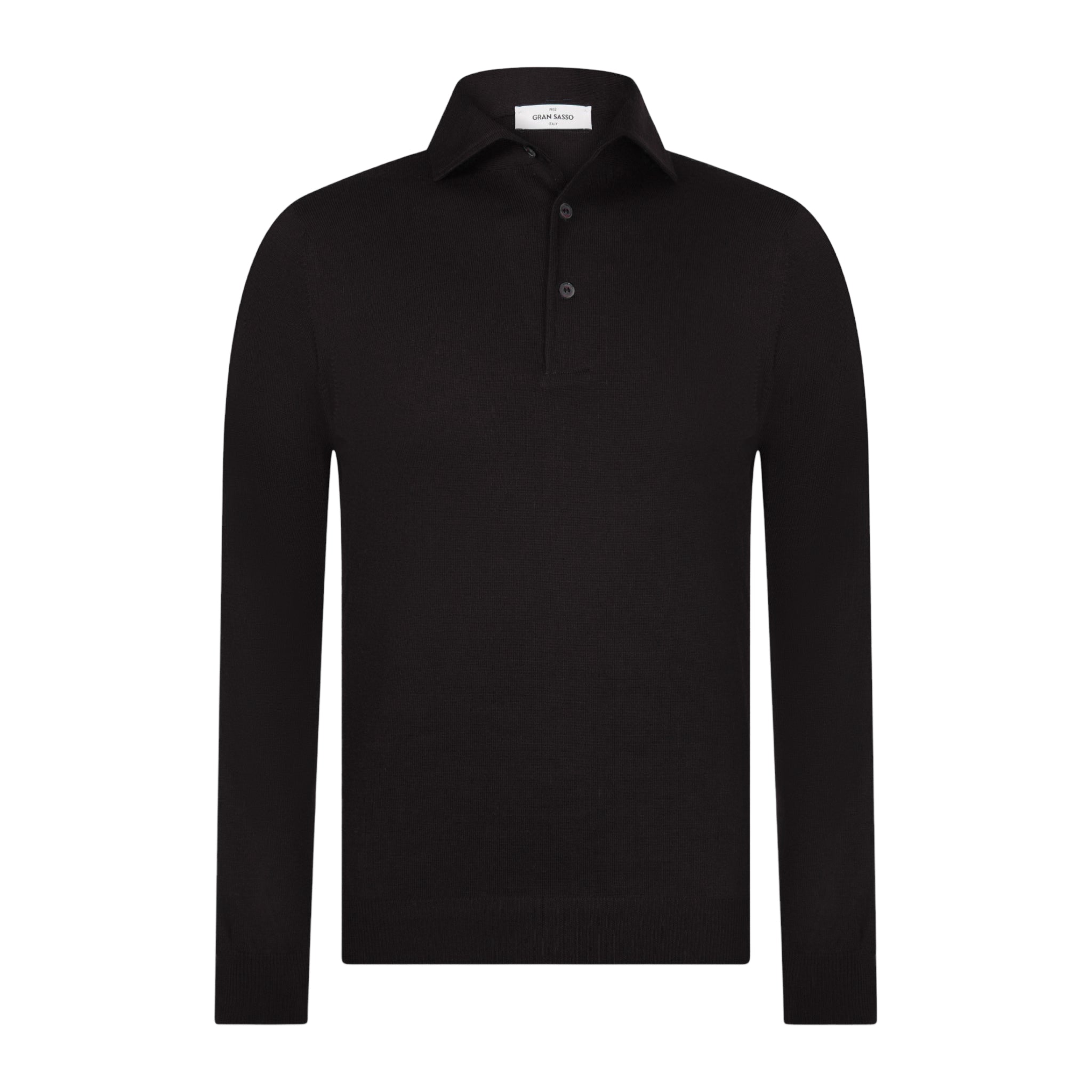 Dark Brown Extrafine Merino Wool Knitted Long Sleeve Polo Shirt - GRAN SASSO
