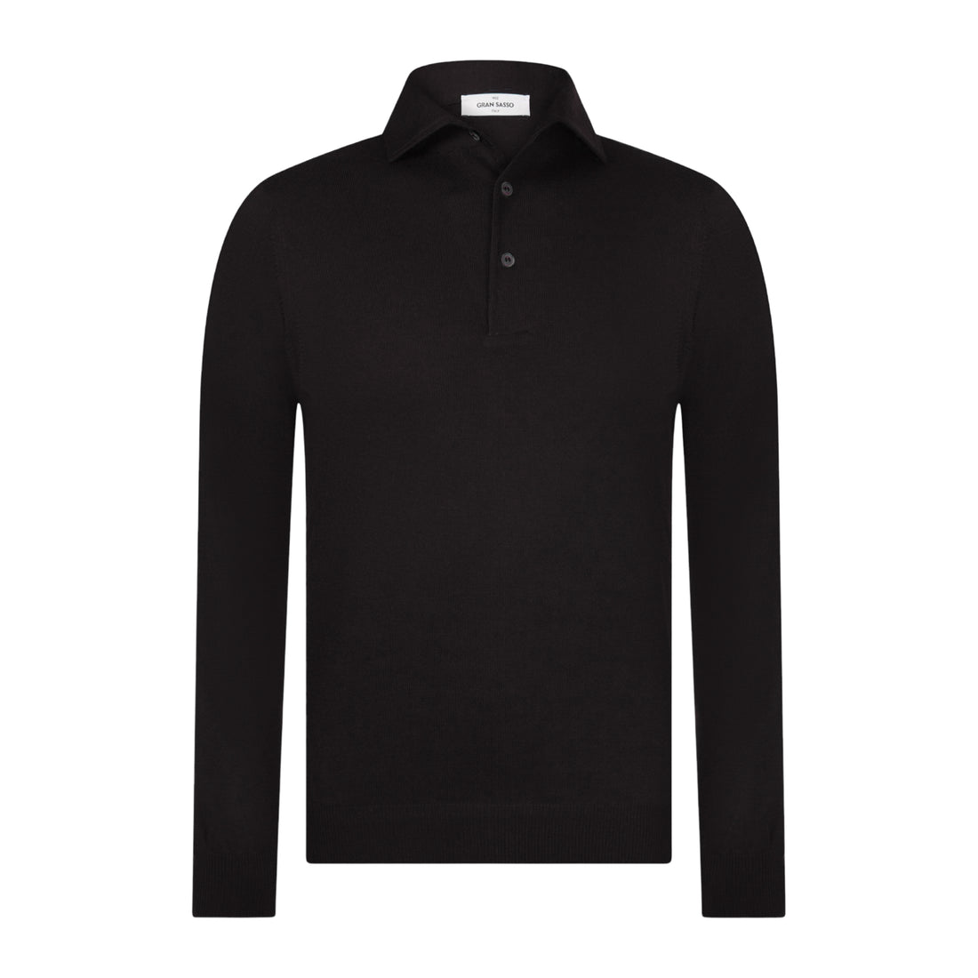 Dark Brown Extrafine Merino Wool Knitted Long Sleeve Polo Shirt - GRAN SASSO