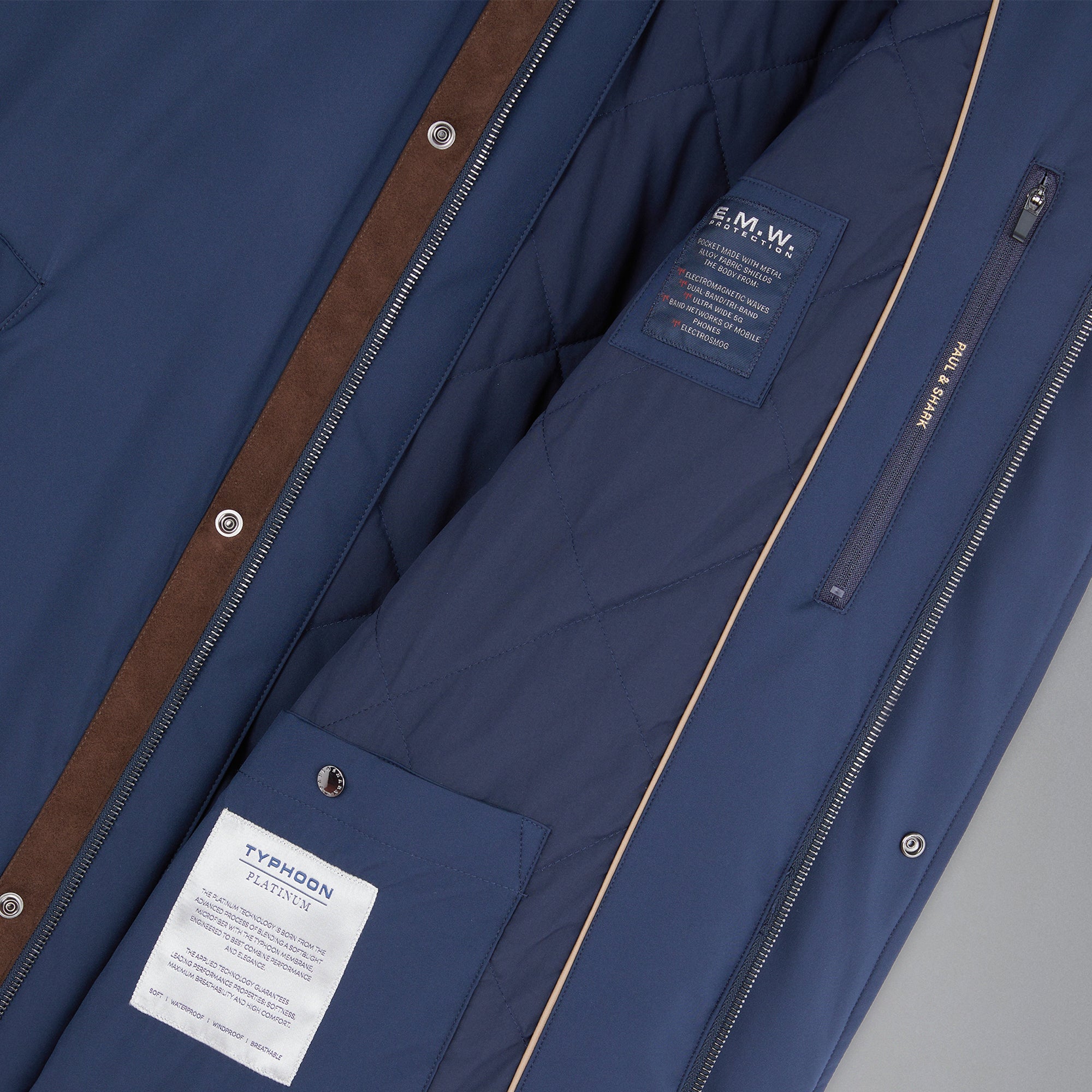 Navy Typhoon Waterproof Hooded Car-Coat w/ Alcantara Trim - Paul & Shark