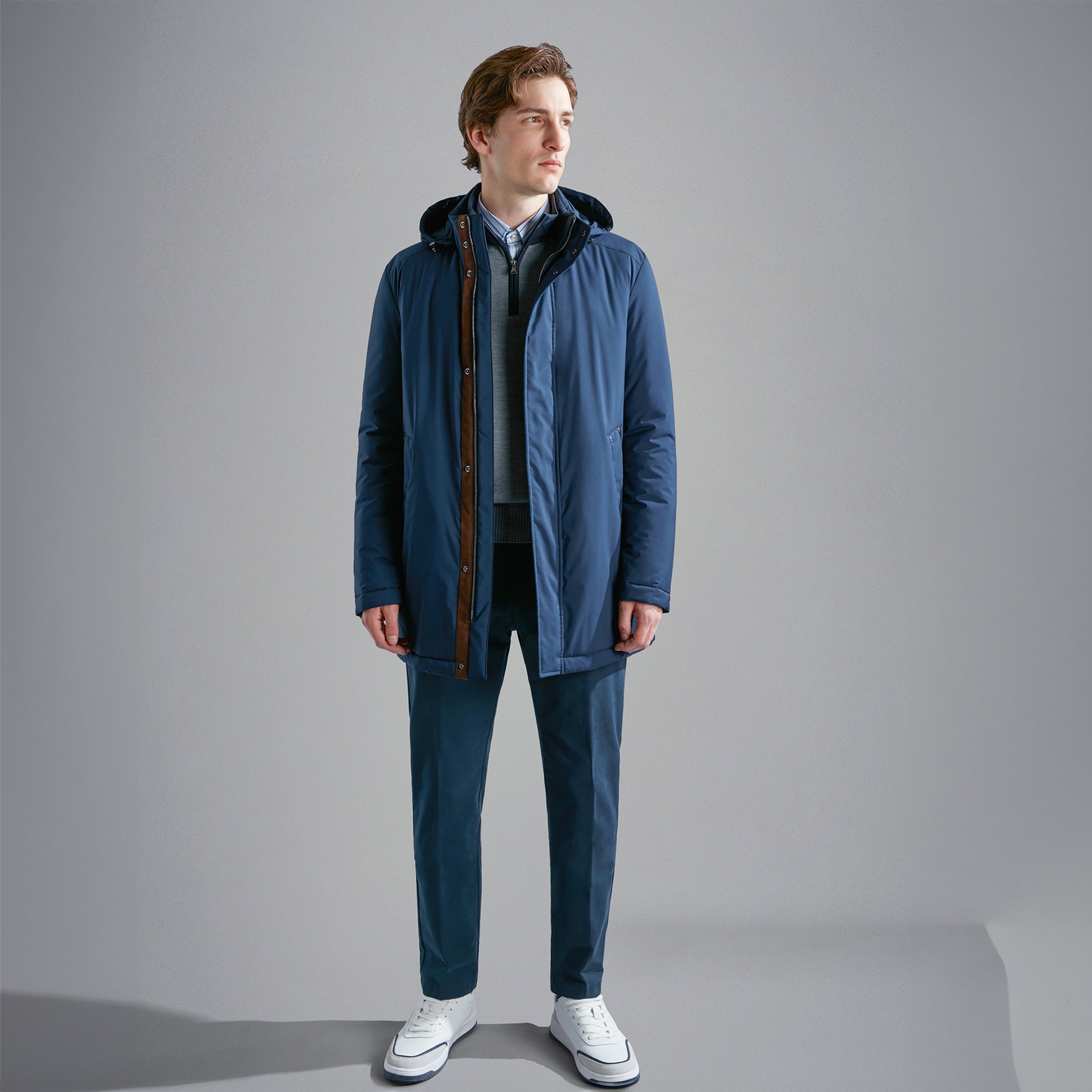 Navy Typhoon Waterproof Hooded Car-Coat w/ Alcantara Trim - Paul & Shark