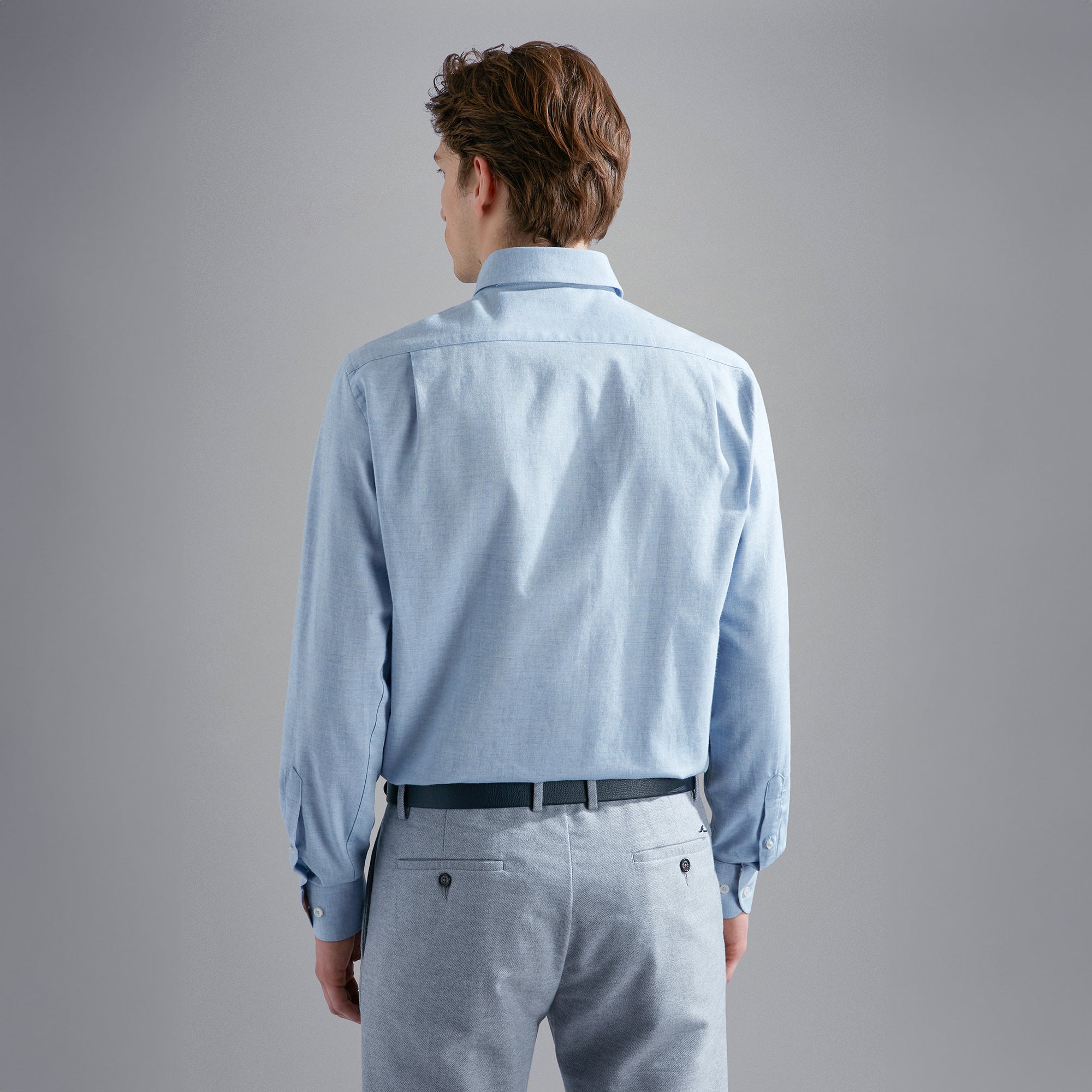 Light Blue Flannel Cotton Button-Down Shirt W/ Contrast Trim - Paul & Shark