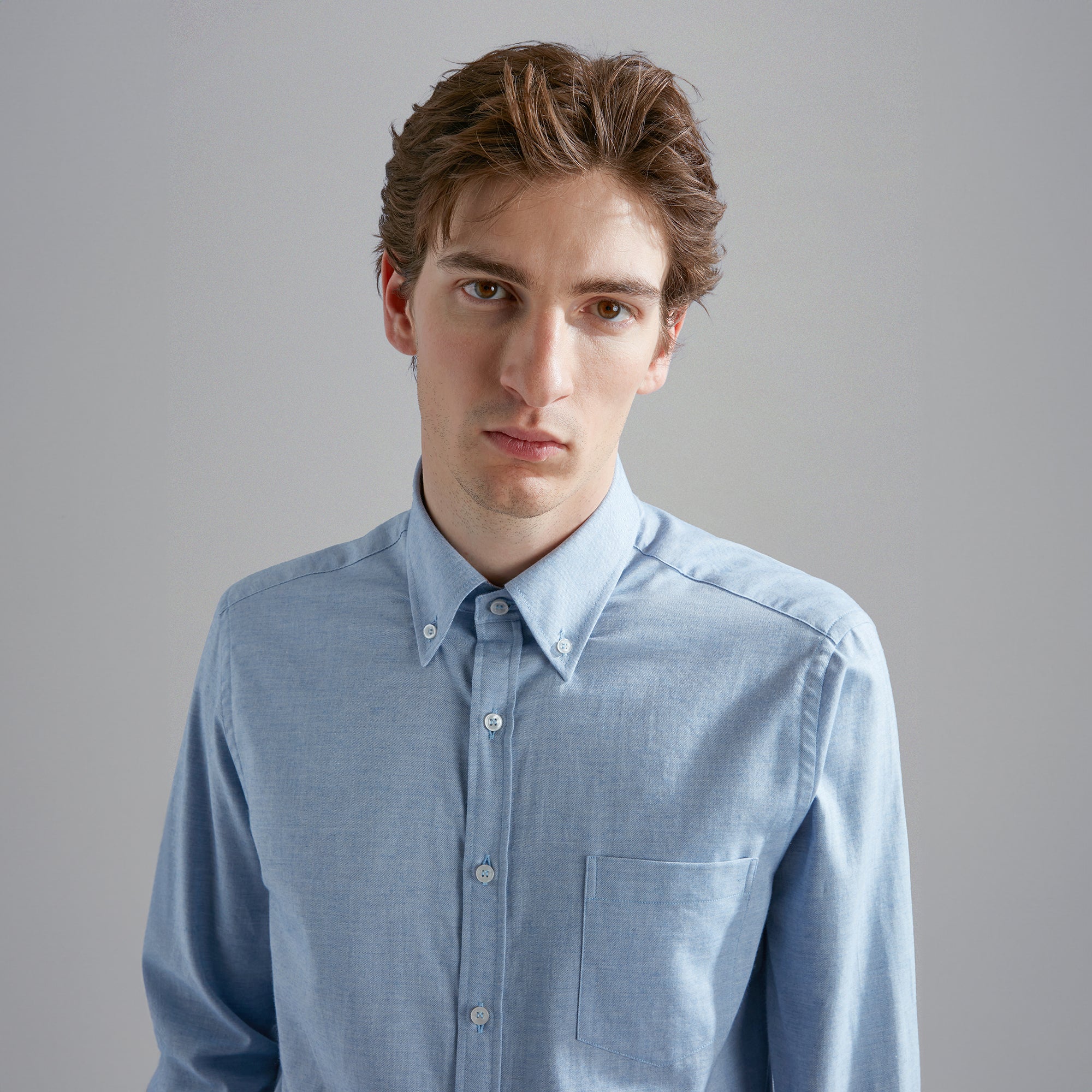 Light Blue Flannel Cotton Button-Down Shirt W/ Contrast Trim - Paul & Shark
