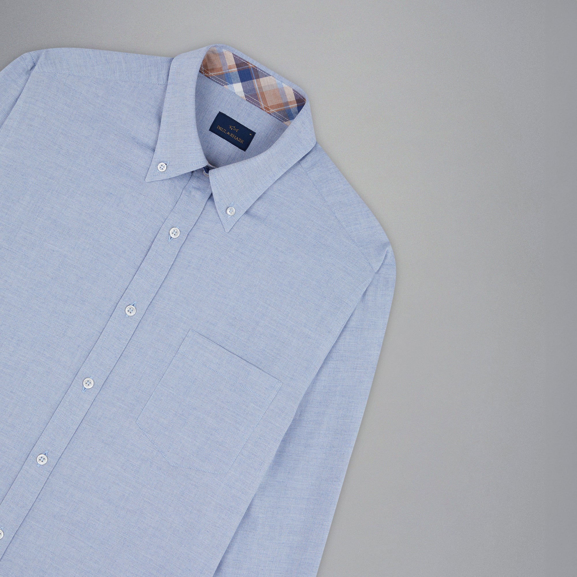 Light Blue Flannel Cotton Button-Down Shirt W/ Contrast Trim - Paul & Shark