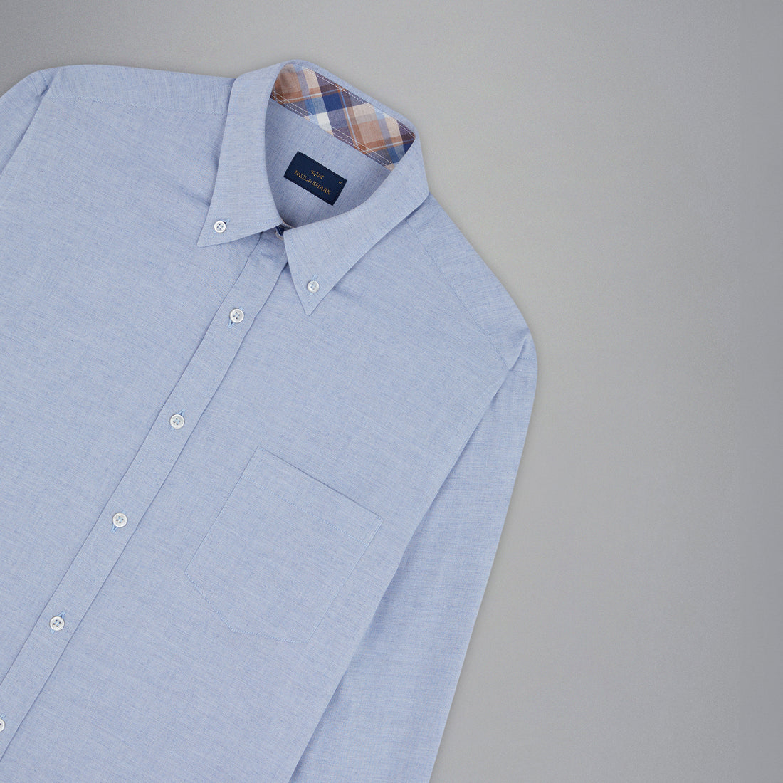Light Blue Flannel Cotton Button-Down Shirt W/ Contrast Trim - Paul & Shark