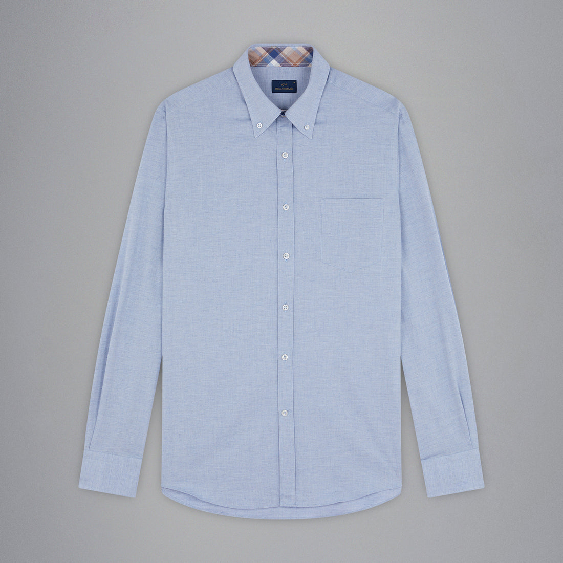 Light Blue Flannel Cotton Button-Down Shirt W/ Contrast Trim - Paul & Shark