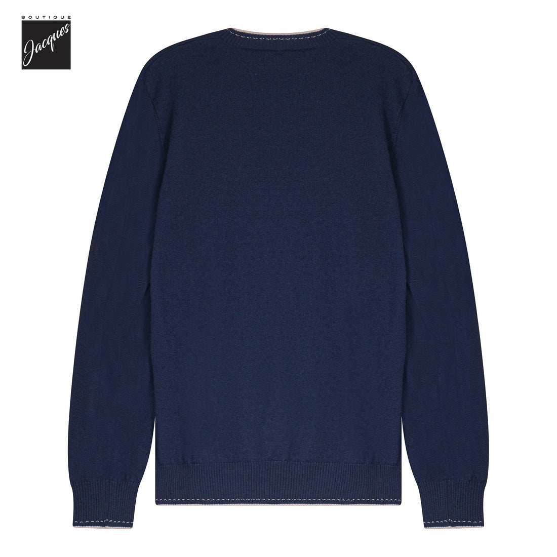 Navy Blue Wool Crewneck Sweater with Sand Stitch Trims - ELEVENTY PLATINUM