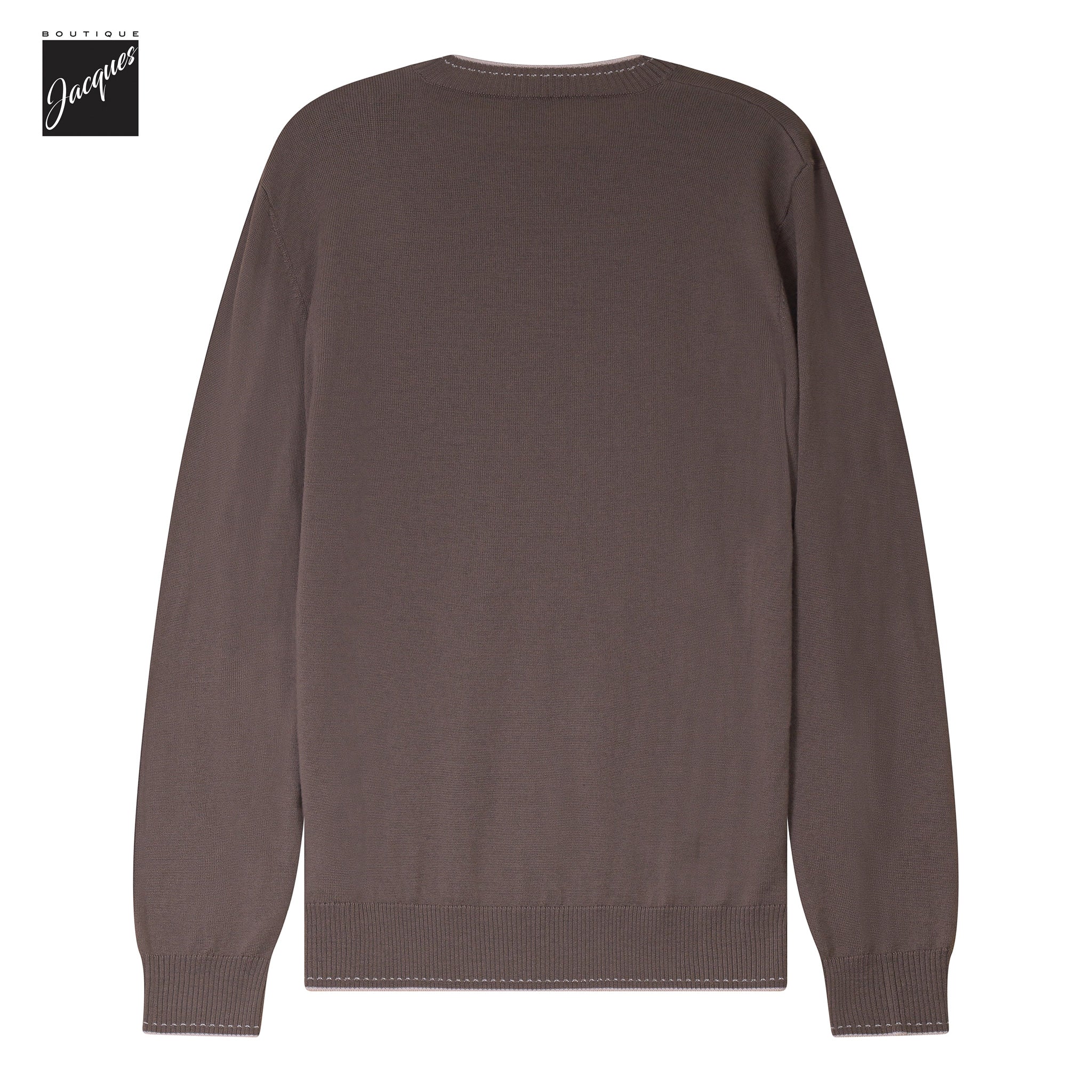Brown Wool Crewneck Sweater with Sand Stitch Trims - ELEVENTY PLATINUM
