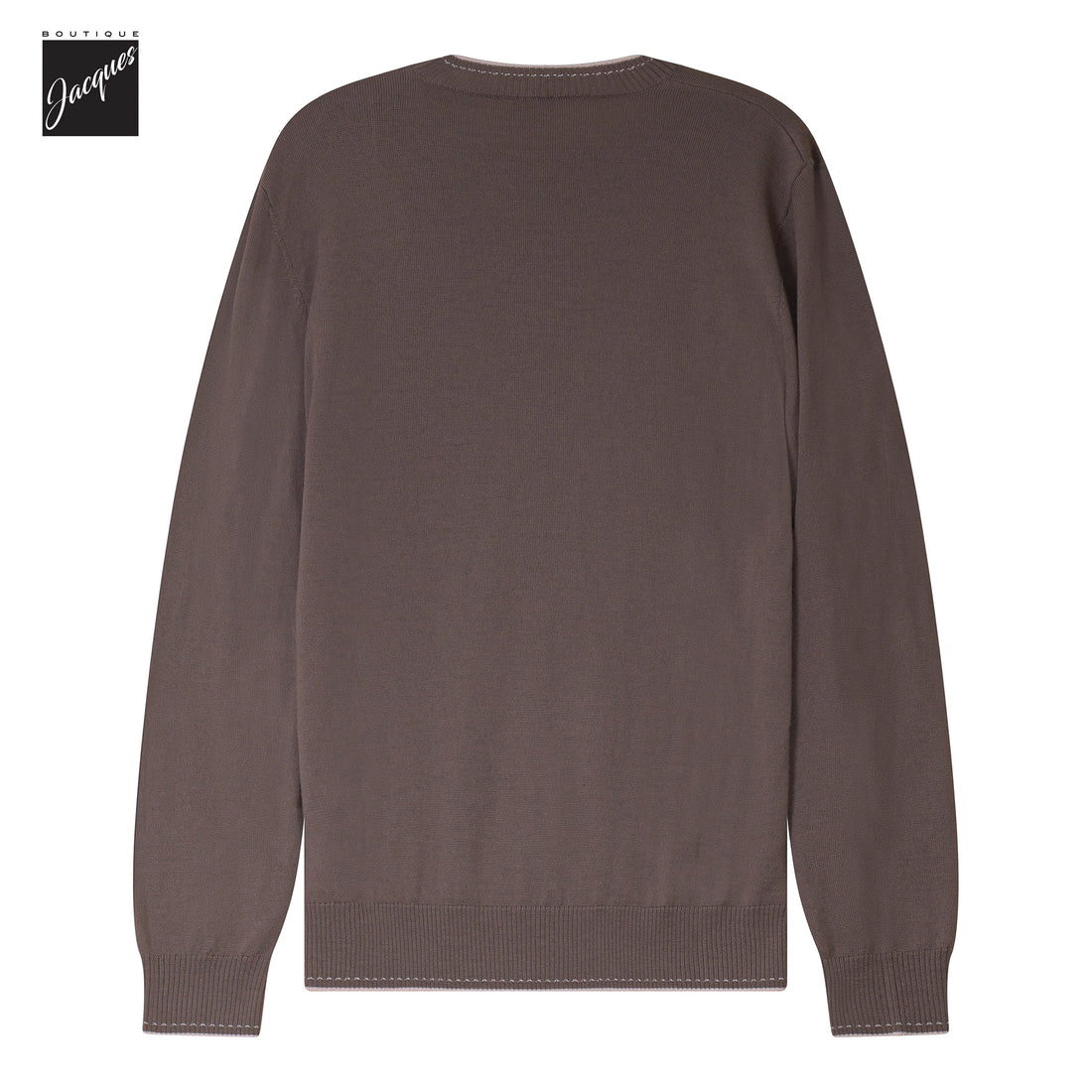 Brown Wool Crewneck Sweater with Sand Stitch Trims - ELEVENTY PLATINUM