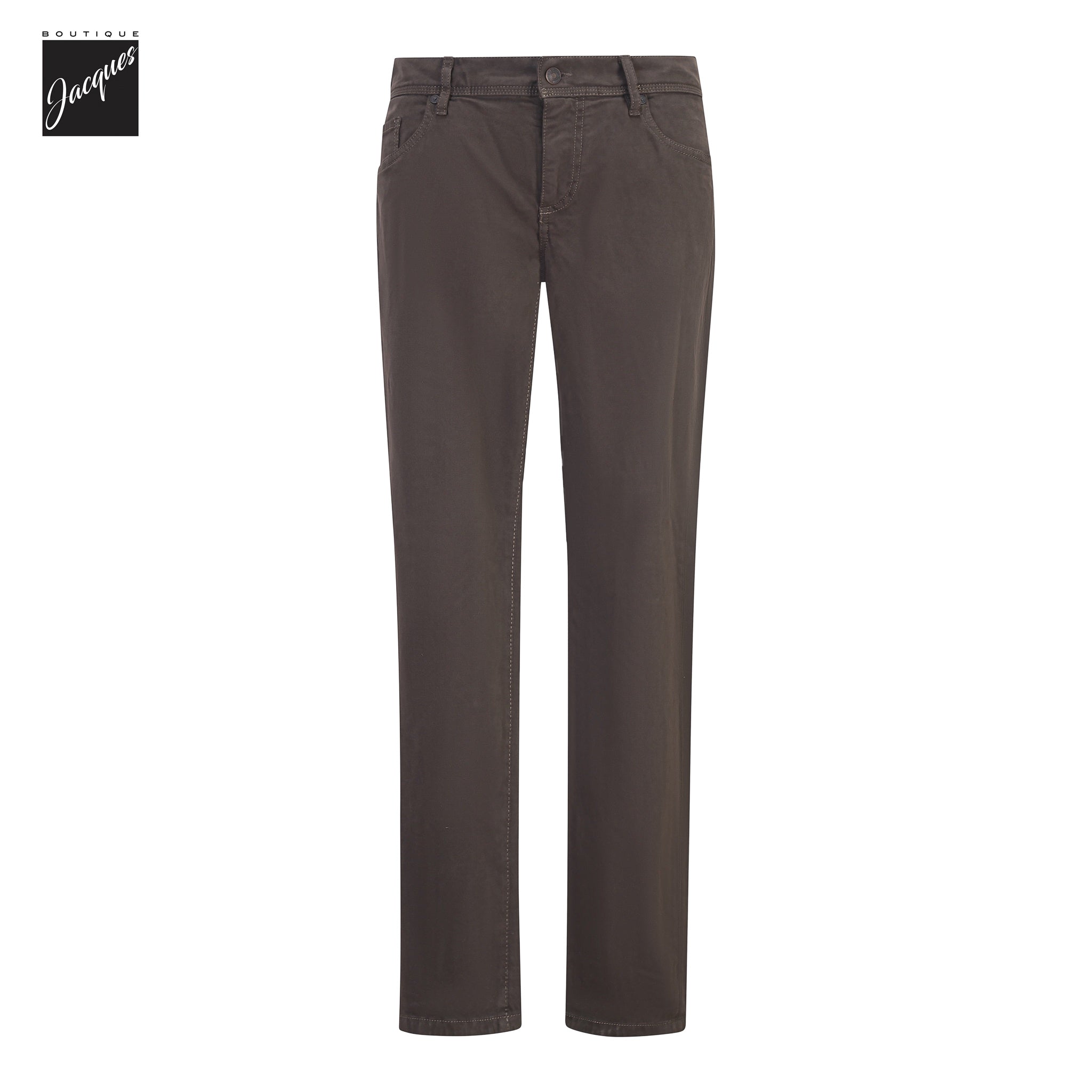 Dark Brown Pipe Regular Fit Cotton Twill Five Pocket Pants - ALBERTO
