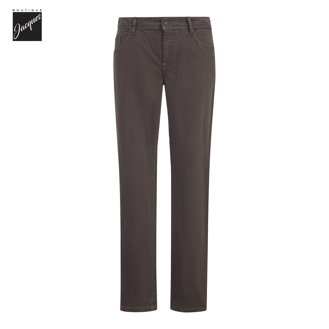 Dark Brown Pipe Regular Fit Cotton Twill Five Pocket Pants - ALBERTO