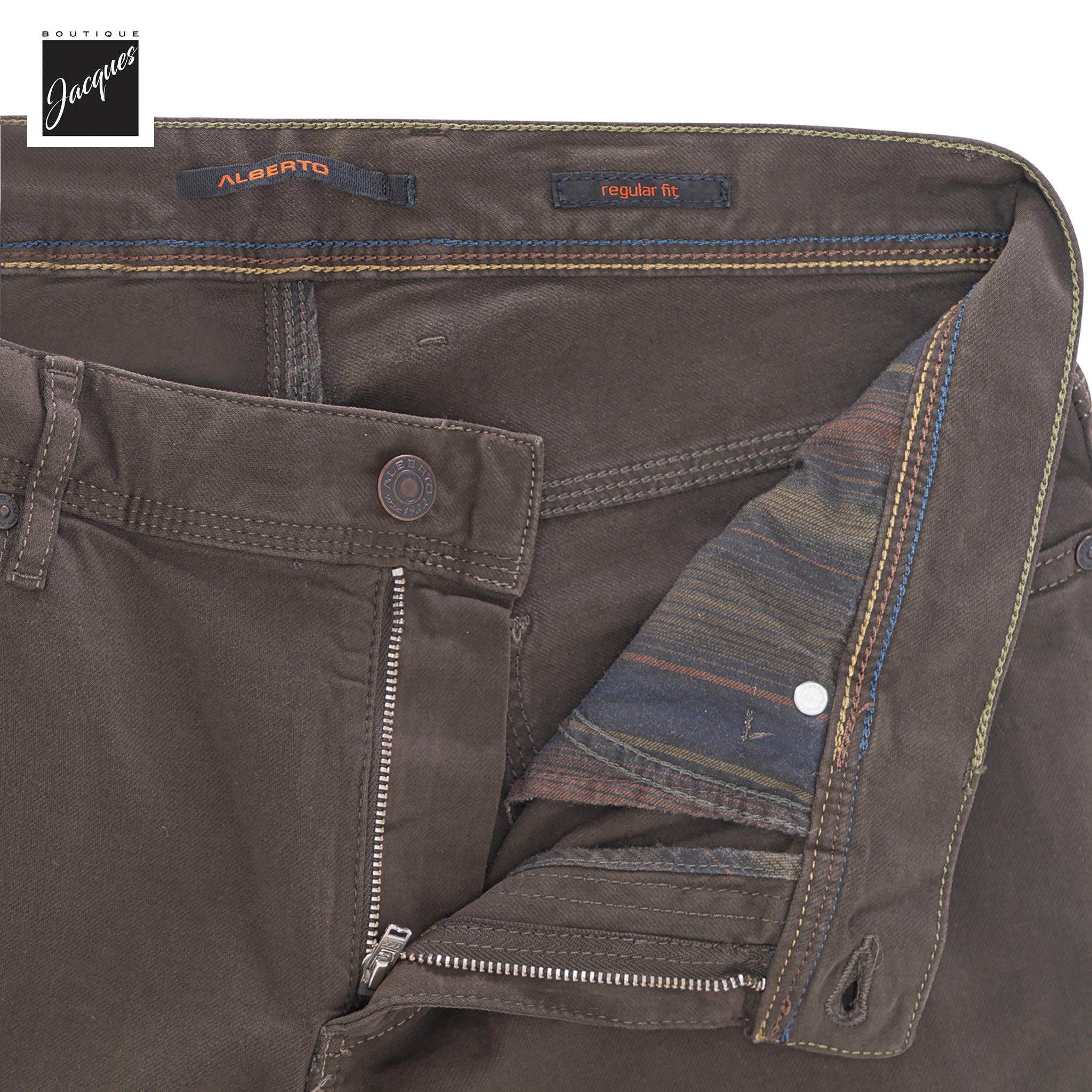 Dark Brown Pipe Regular Fit Cotton Twill Five Pocket Pants - ALBERTO