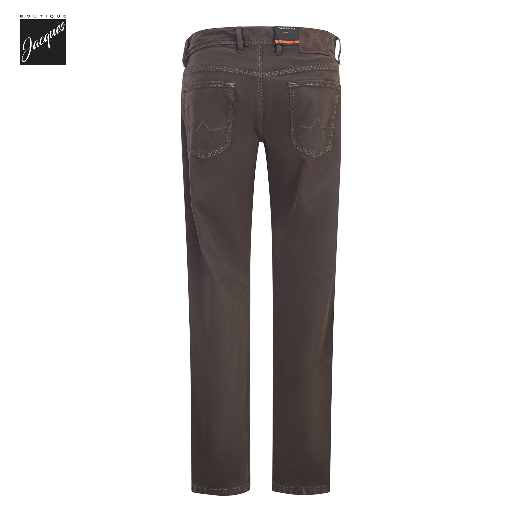 Dark Brown Pipe Regular Fit Cotton Twill Five Pocket Pants - ALBERTO