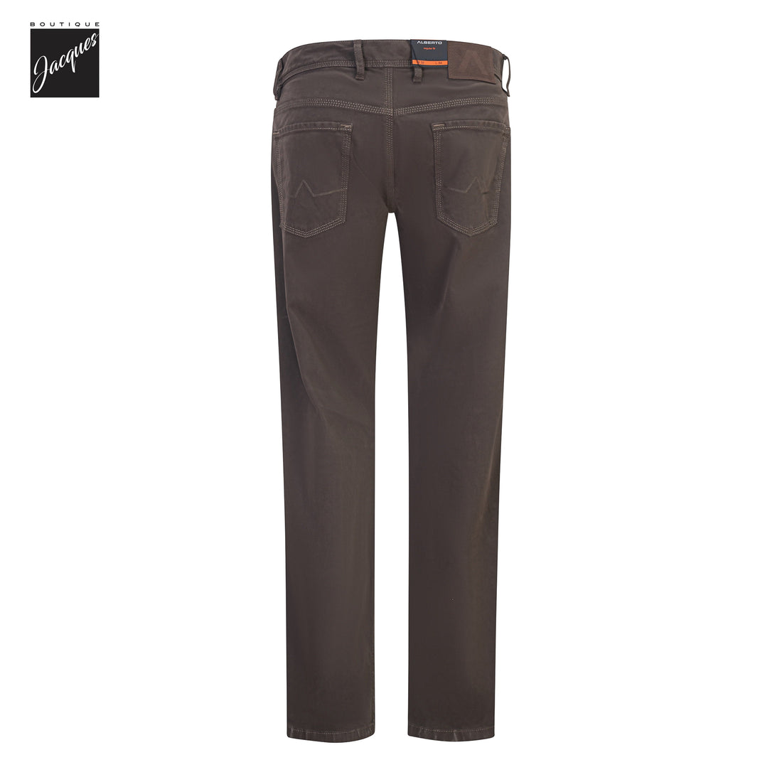 Dark Brown Pipe Regular Fit Cotton Twill Five Pocket Pants - ALBERTO