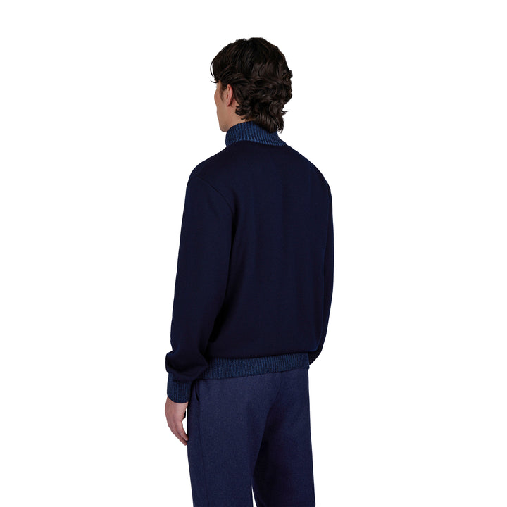 Navy Blue Soft Cool-Touch Wool Full Zip Sweater - PAUL & SHARK