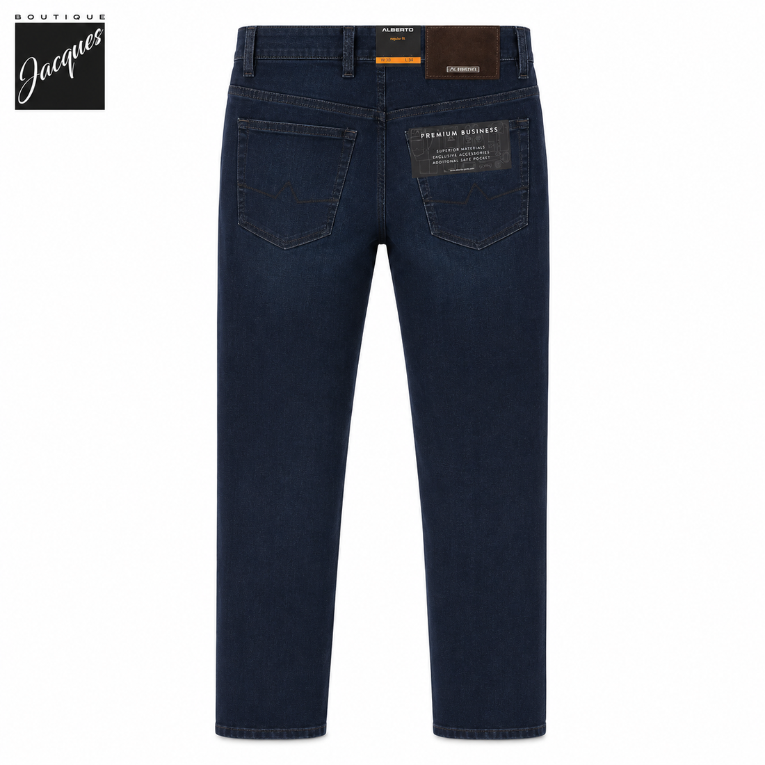 Dark Blue Pipe Regular Fit Premium Business Cotton-Stretch Jeans - ALBERTO