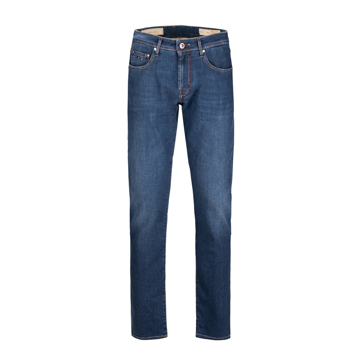 Mid Blue Pop Art Motif Leonardo Slim Fit Super-Stretch Denim - TRAMAROSSA - Boutique Jacques International