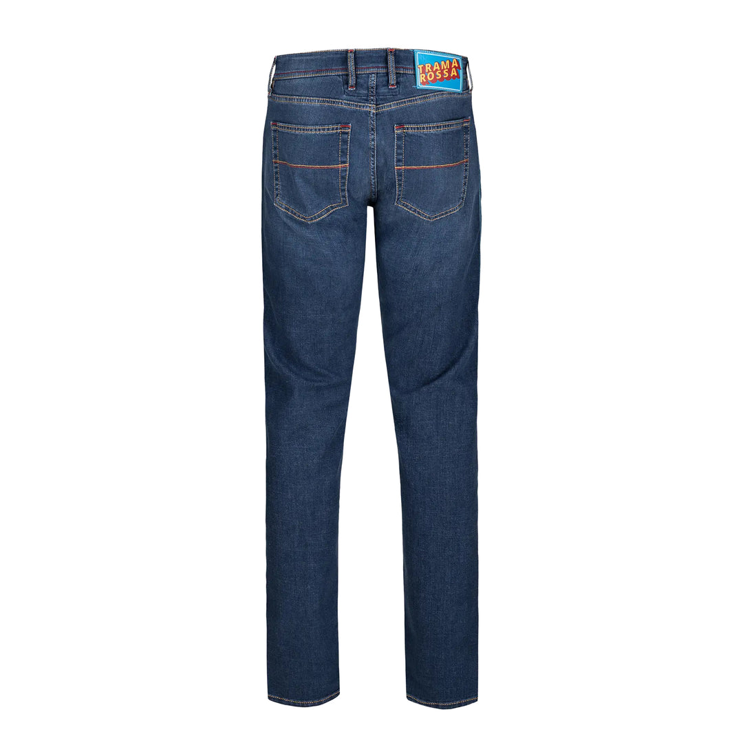 Mid Blue Pop Art Motif Leonardo Slim Fit Super-Stretch Denim - TRAMAROSSA - Boutique Jacques International