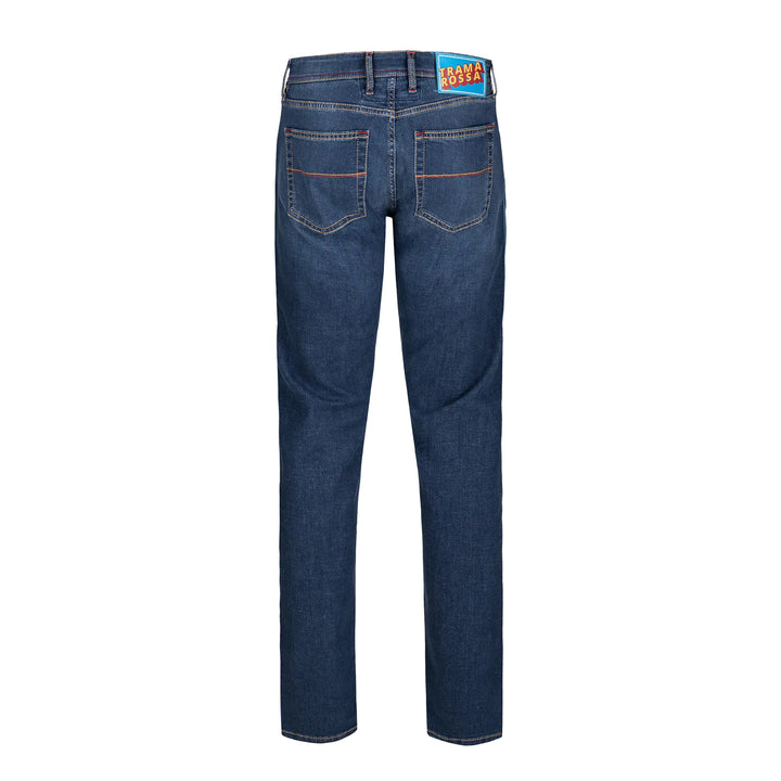 Mid Blue Pop Art Motif Leonardo Slim Fit Super-Stretch Denim - TRAMAROSSA - Boutique Jacques International