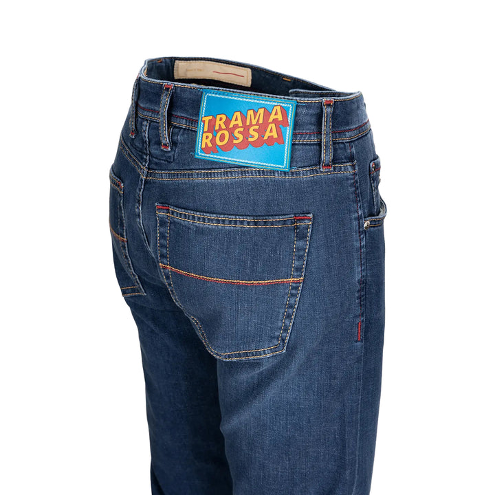 Mid Blue Pop Art Motif Leonardo Slim Fit Super-Stretch Denim - TRAMAROSSA - Boutique Jacques International