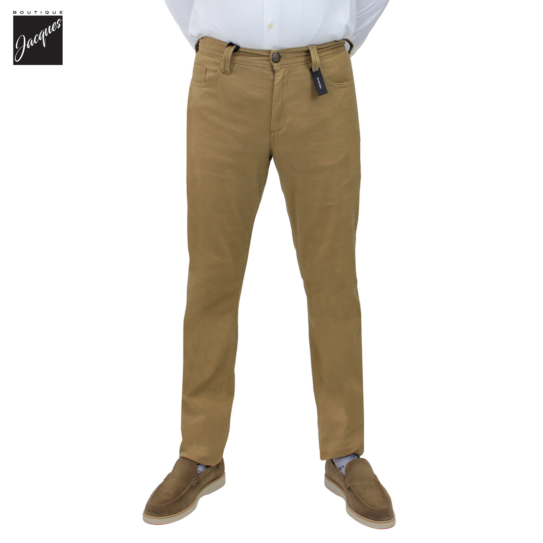 Caramel Diamond-Brushed Cotton Stretch Pipe Regular Fit Five Pocket Pants - ALBERTO