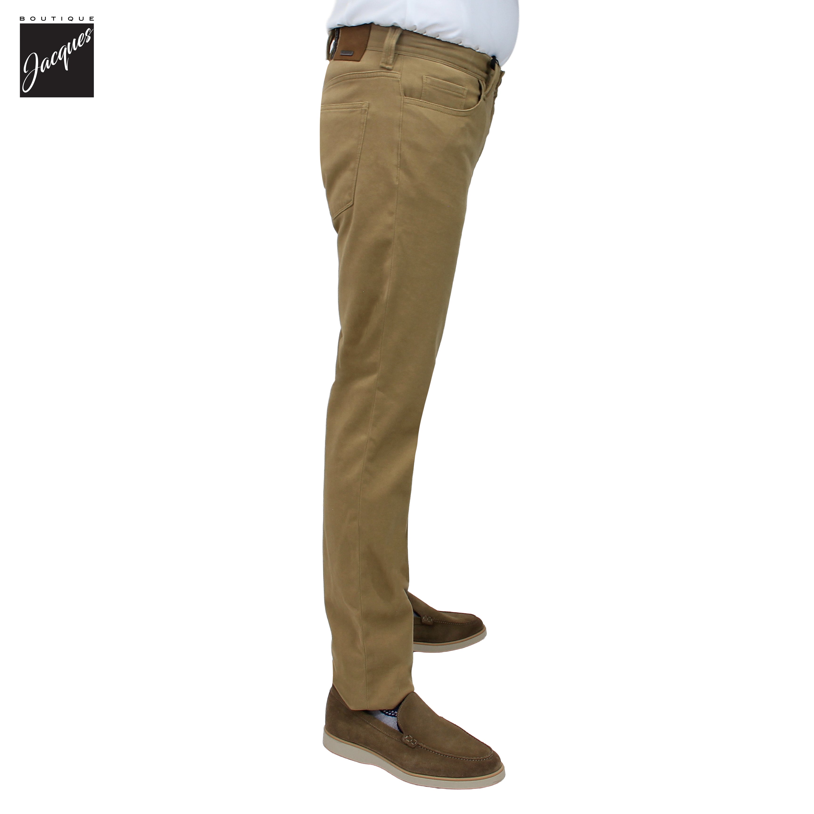 Caramel Diamond-Brushed Cotton Stretch Pipe Regular Fit Five Pocket Pants - ALBERTO