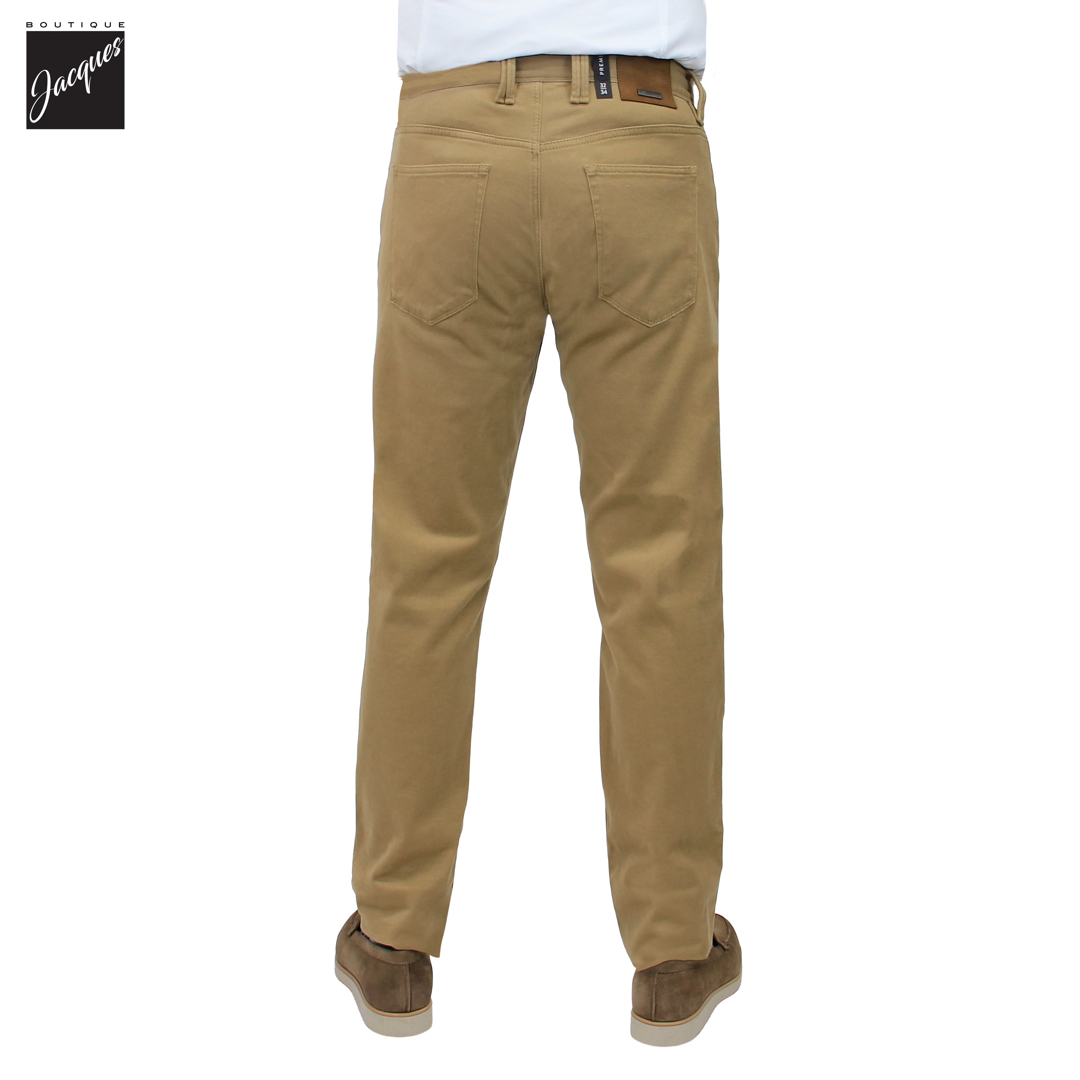 Caramel Diamond-Brushed Cotton Stretch Pipe Regular Fit Five Pocket Pants - ALBERTO