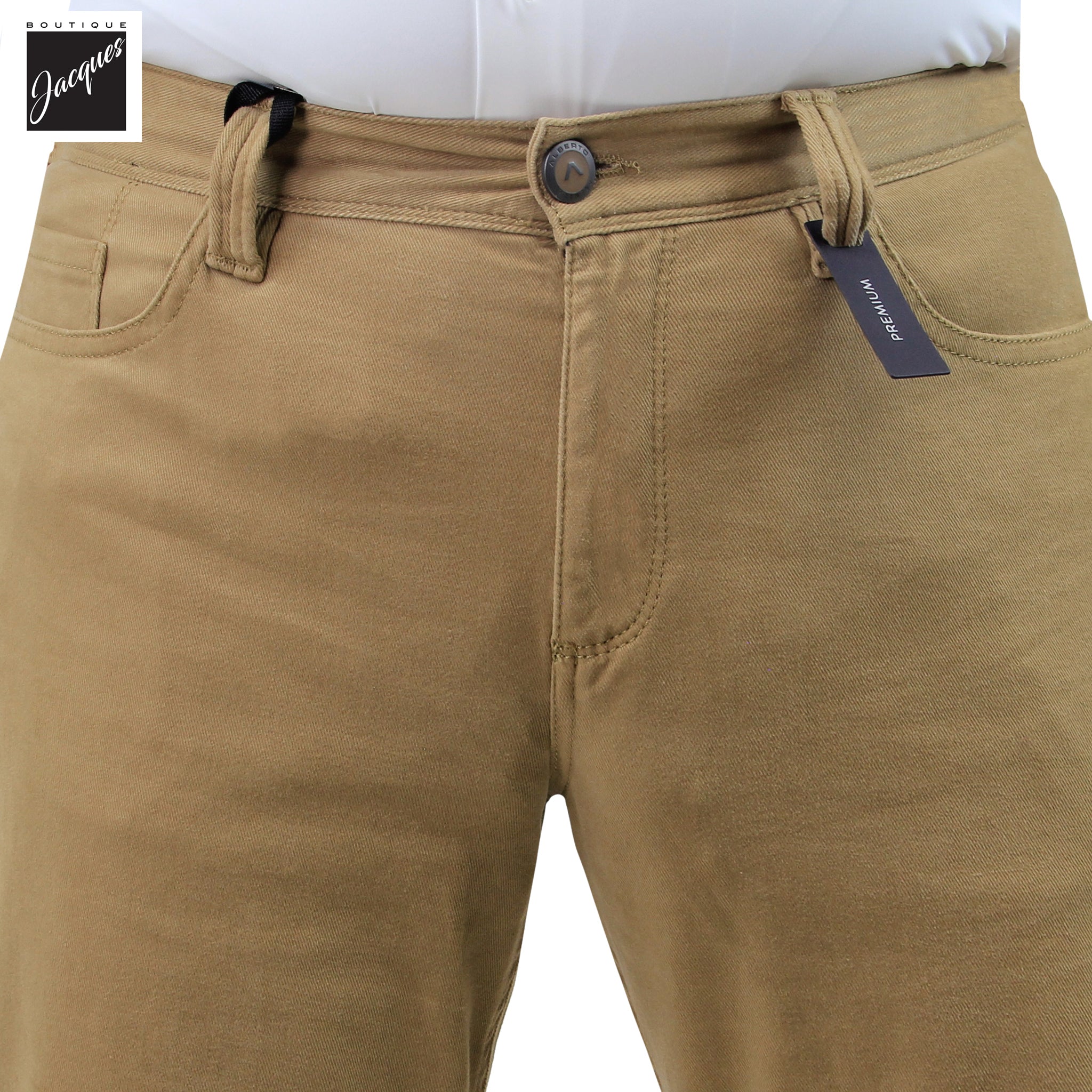 Caramel Diamond-Brushed Cotton Stretch Pipe Regular Fit Five Pocket Pants - ALBERTO