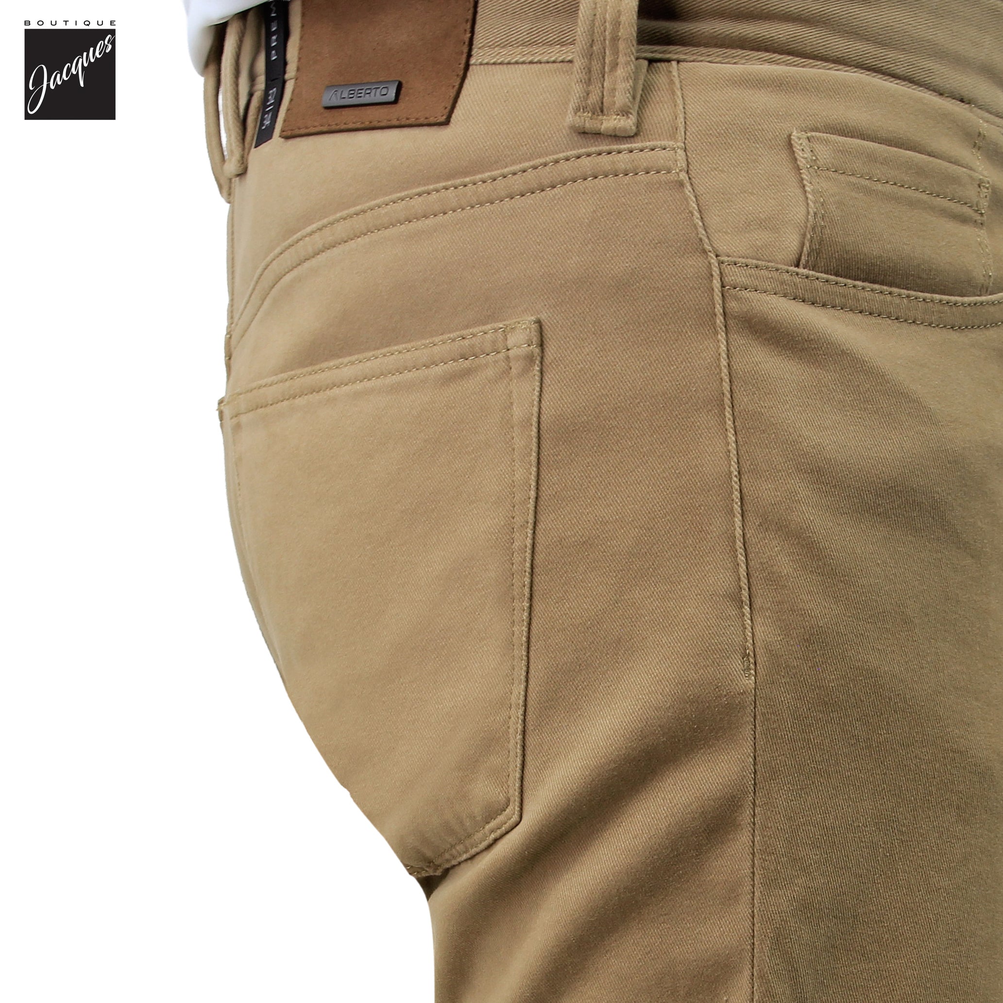 Caramel Diamond-Brushed Cotton Stretch Pipe Regular Fit Five Pocket Pants - ALBERTO